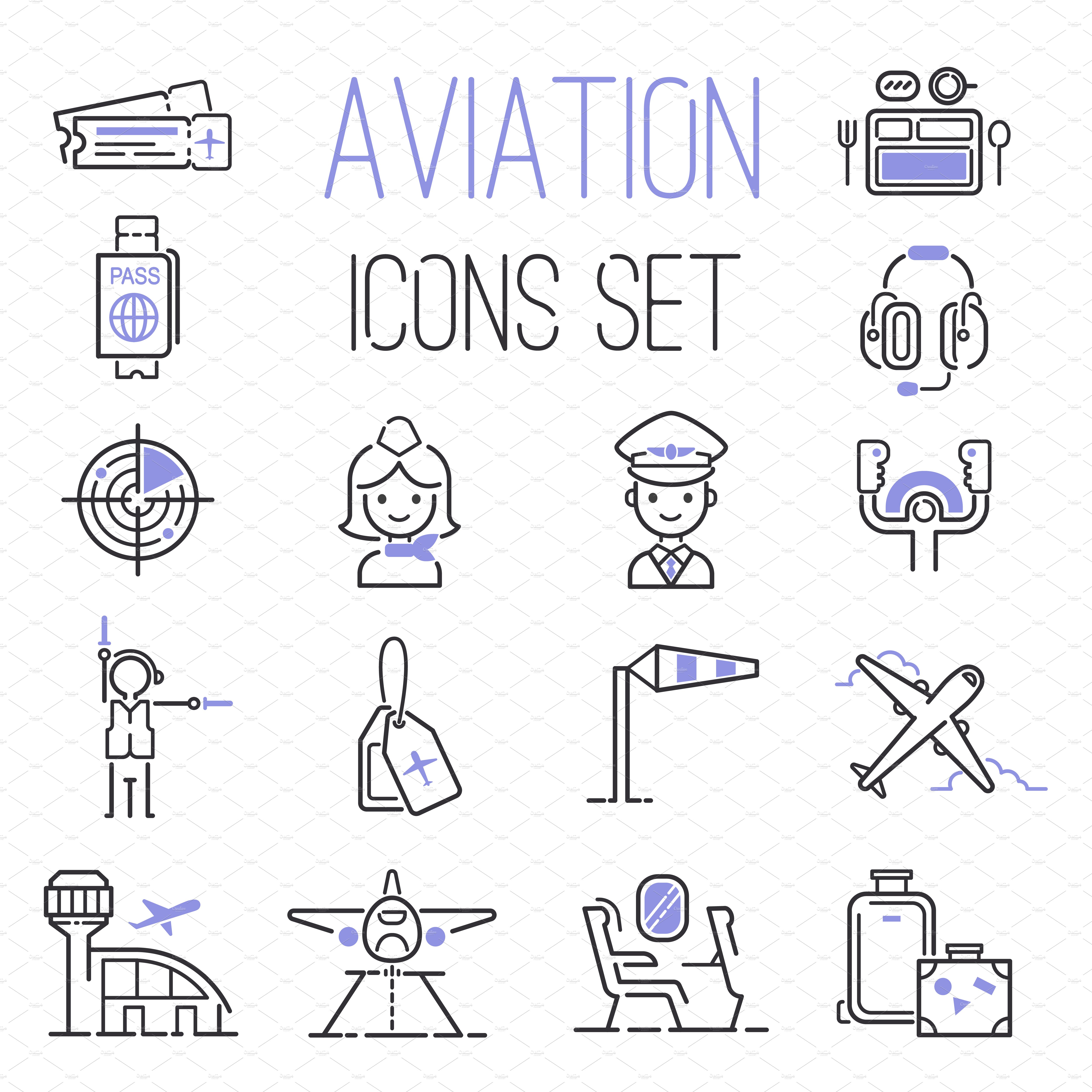 Aviation icons vector set cover image.