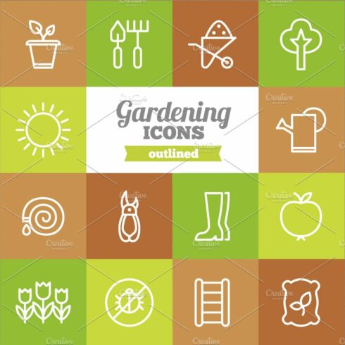 Outlined gardening icons cover image.