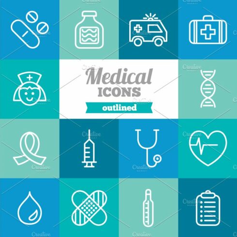 Outlined medical icons cover image.