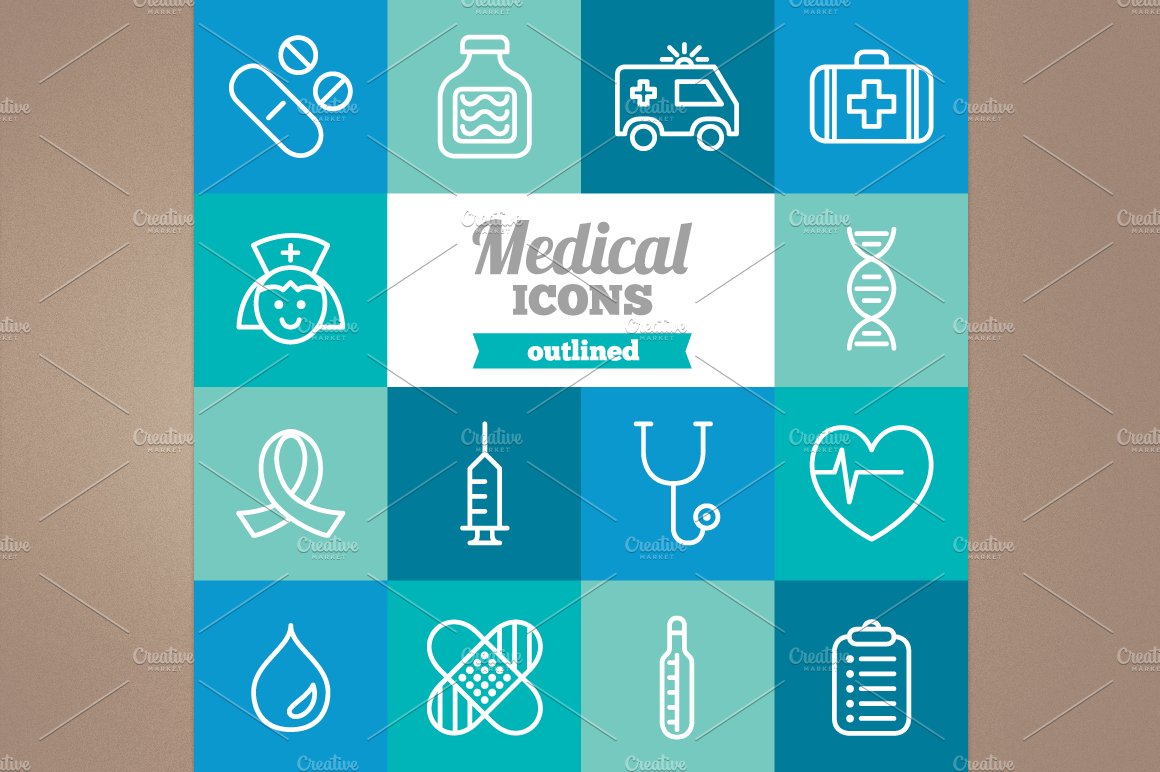 Outlined medical icons cover image.