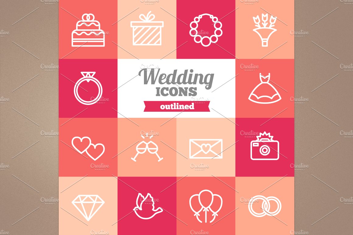 Outlined wedding icons cover image.