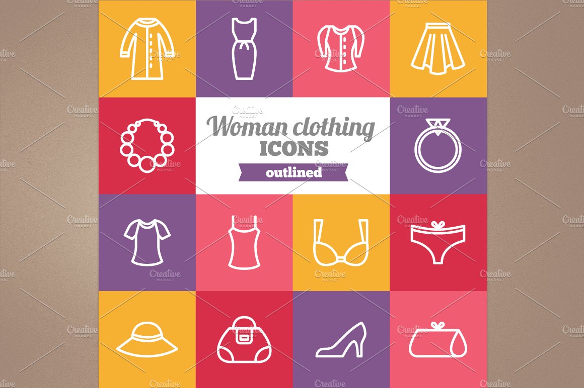 Outlined woman clothing icons cover image.