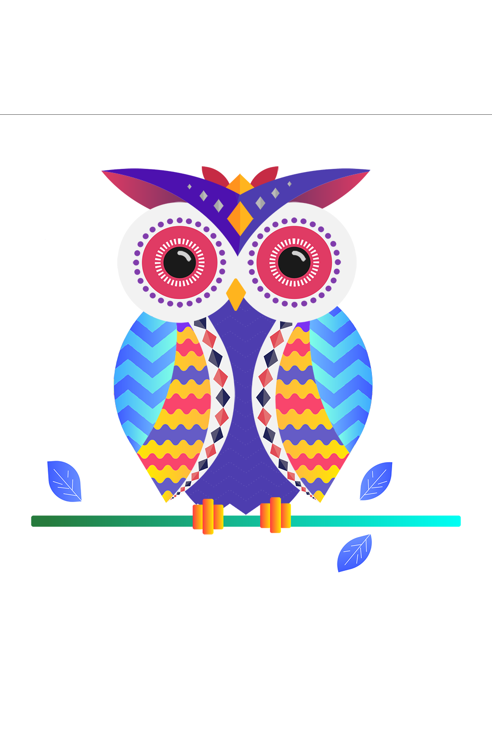Majestic Owl Colorful Stylized Illustration just in 15$ pinterest preview image.