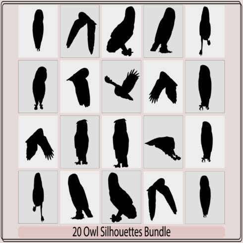 owl big wings black logo silhouette,owl silhouettes,Owl silhouette set,Vector of an owl design, cover image.
