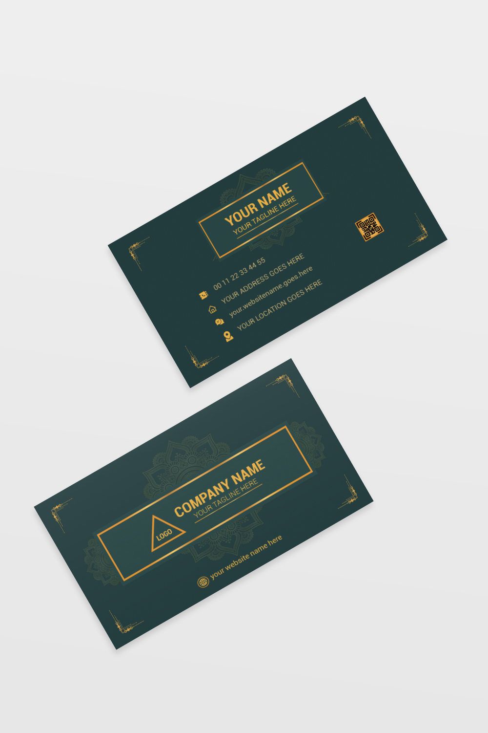 luxury mandala design with gold border corporate business card template pinterest preview image.