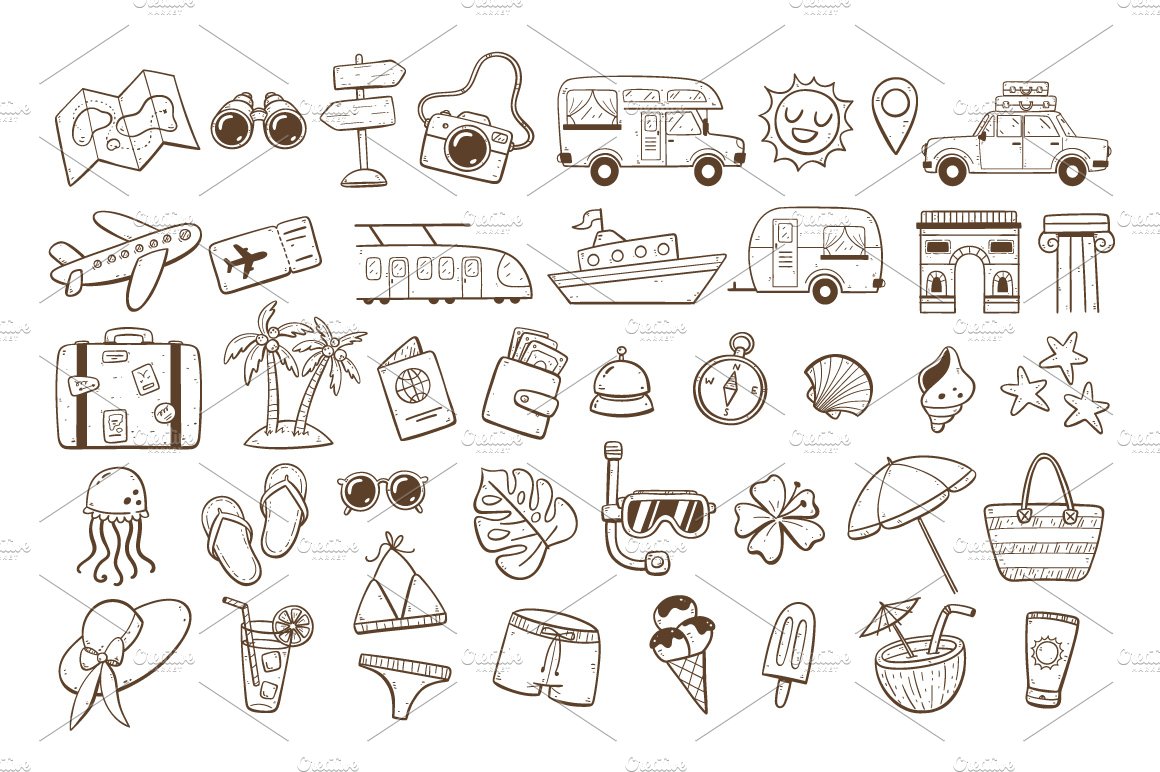 Doodle Summer Icon Set preview image.