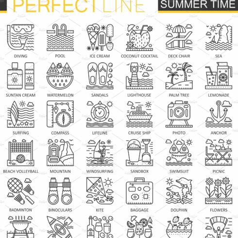 Summer time vacation concept icons cover image.