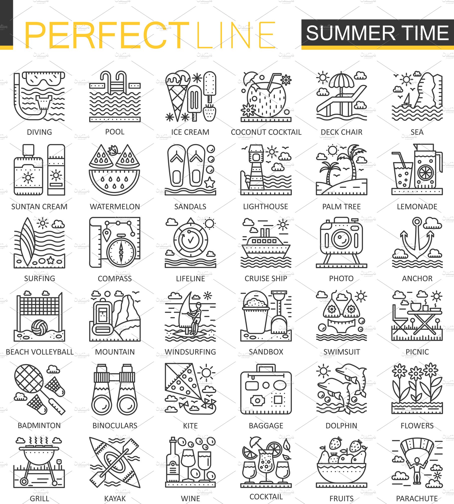 Summer time vacation concept icons cover image.