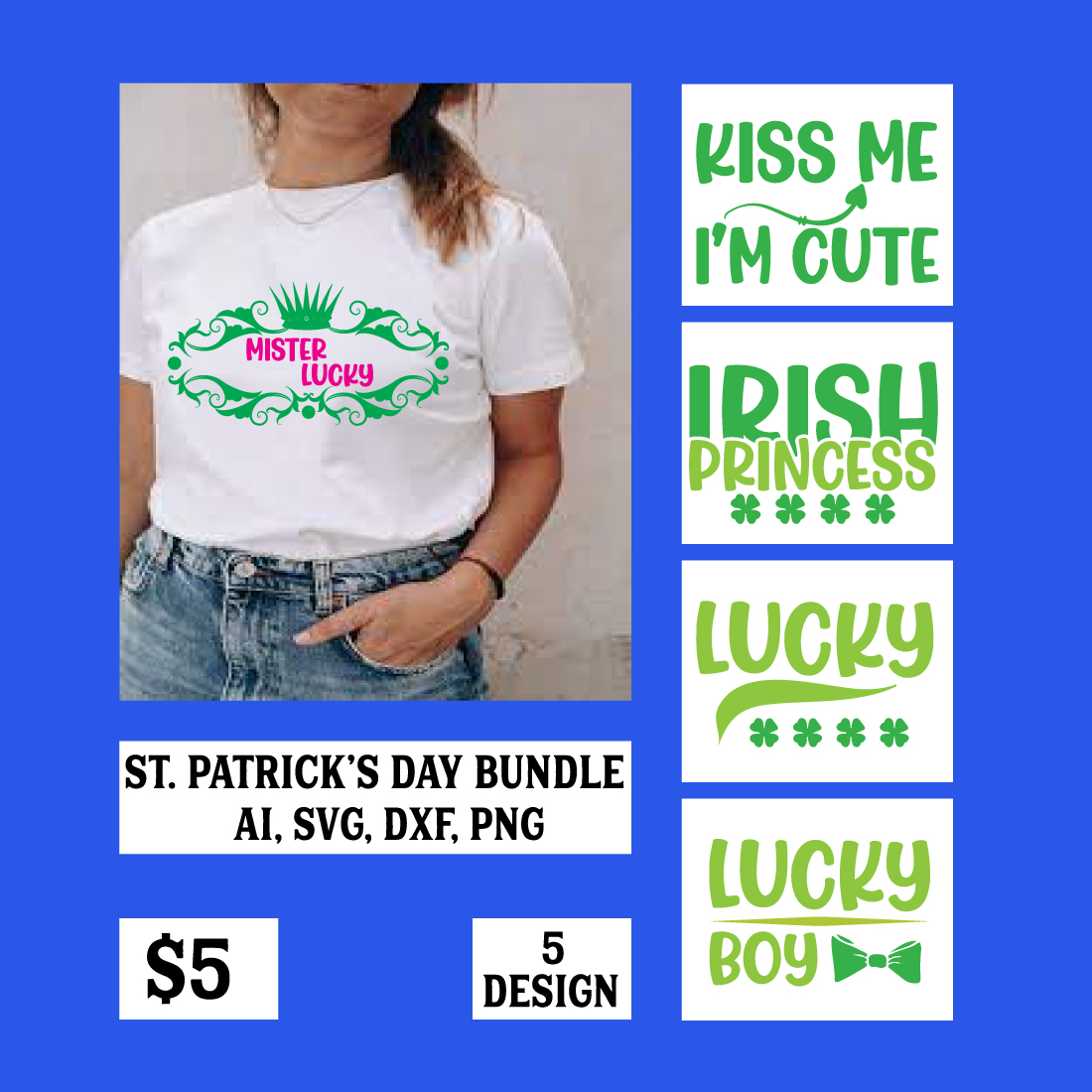 5st Patrick's day t-shirt design bundle cover image.