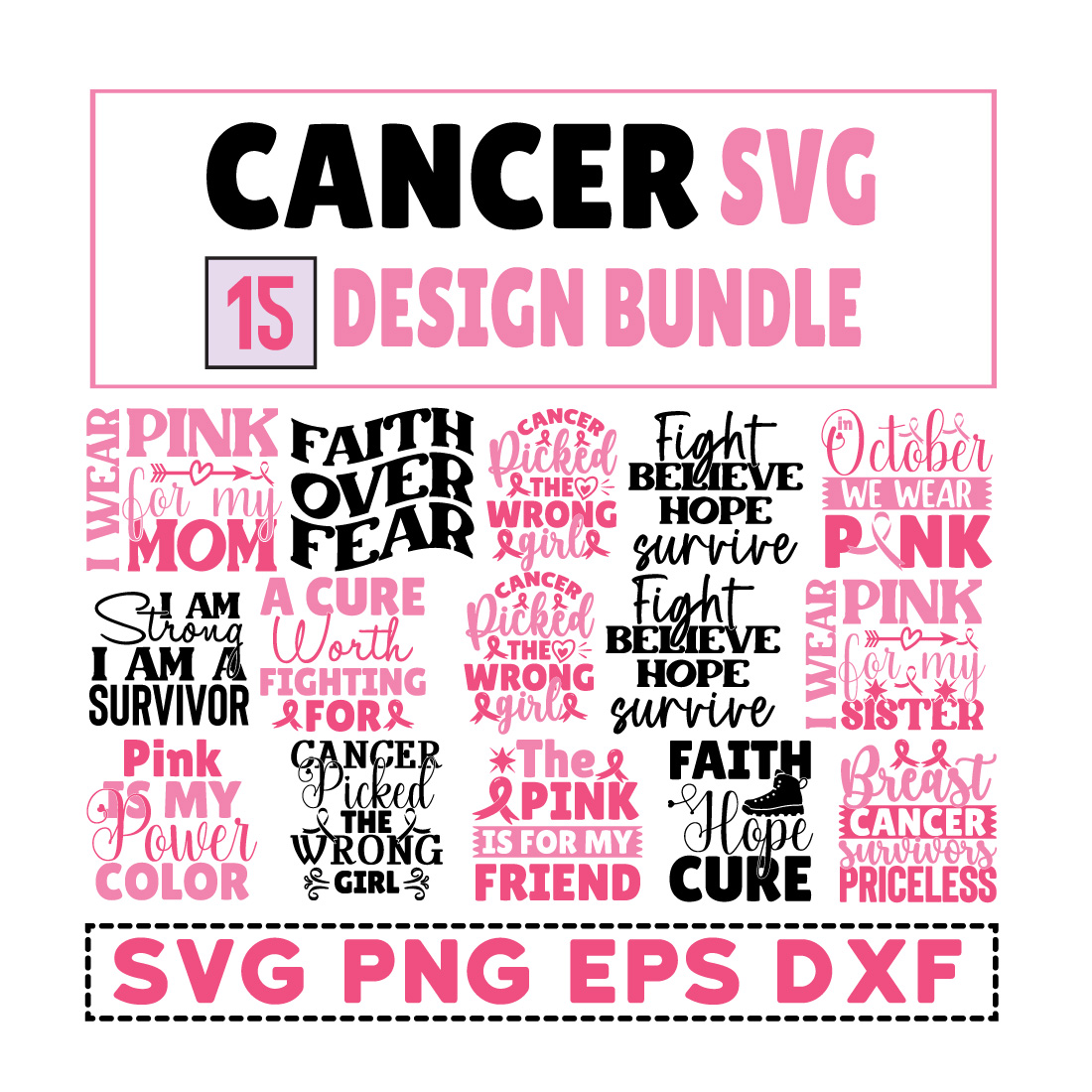 Pink and black cancer svg design bundle.