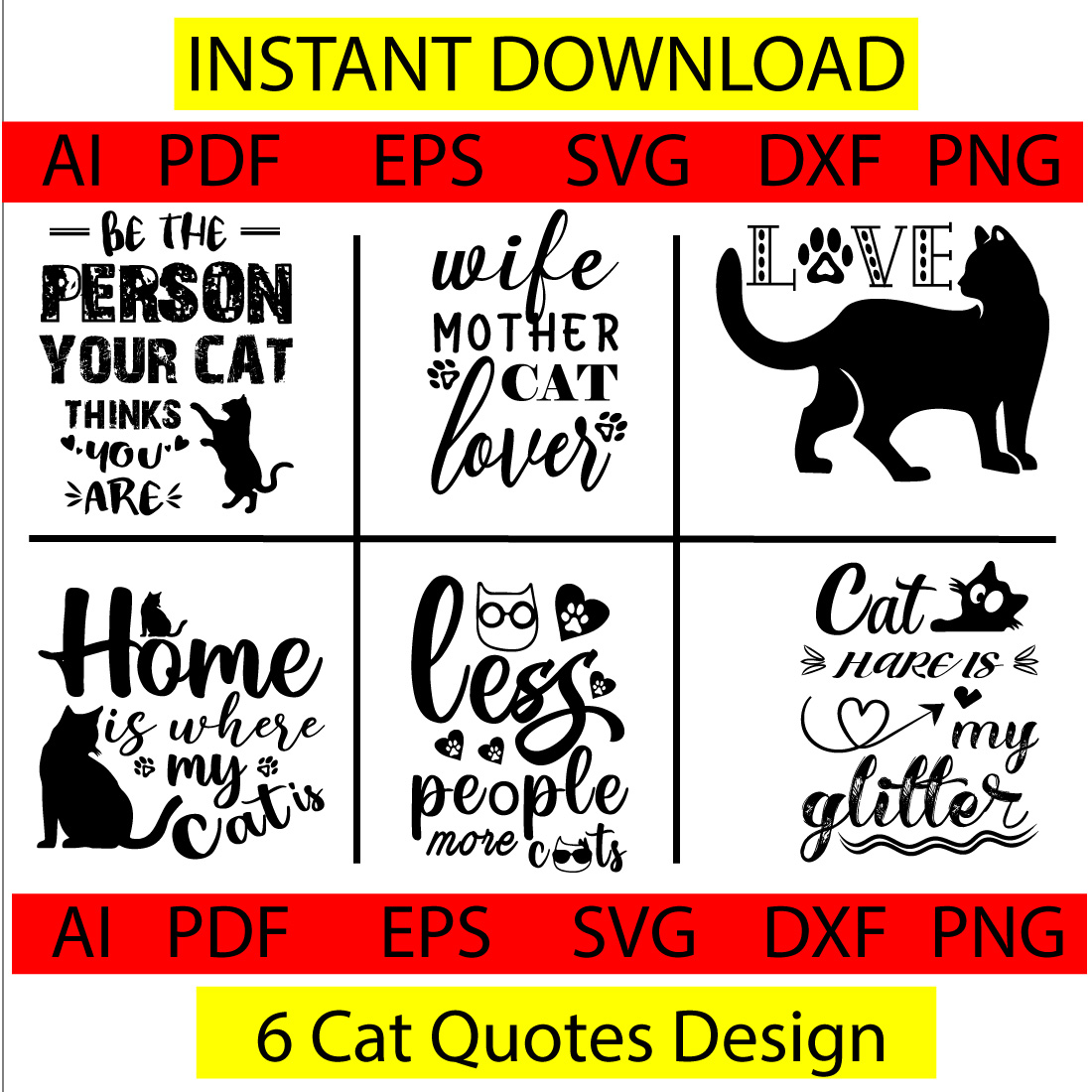 6 CAT TSHIRT DESIGN SVG BUNDIL cover image.