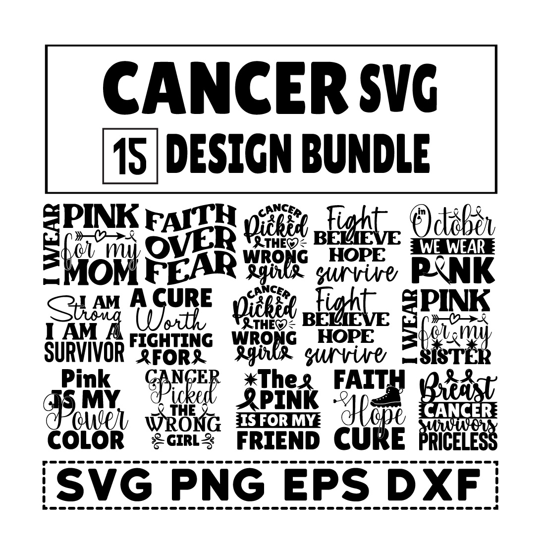 Black and white poster with the words cancer svg.