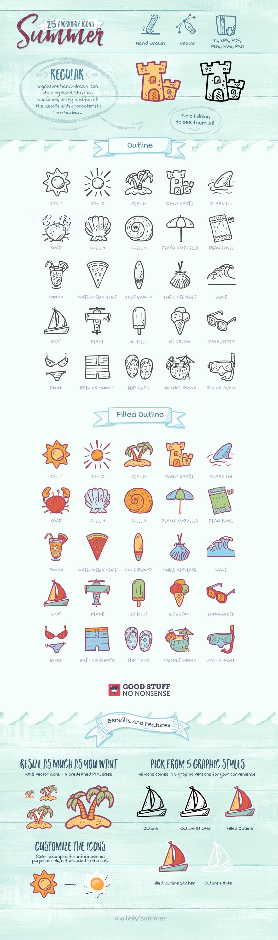 Summer Hand Drawn Icons - Regular preview image.