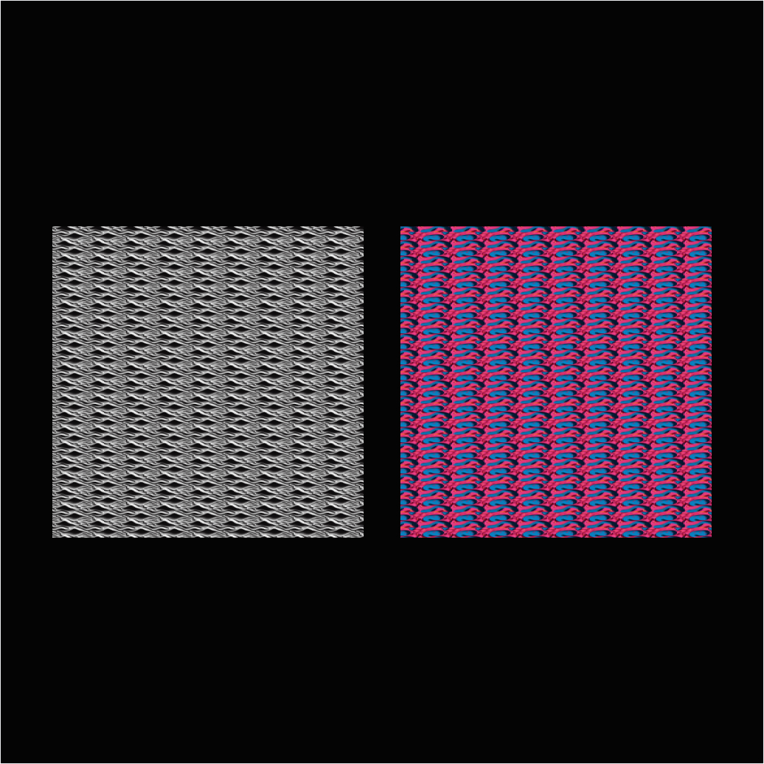 Black background with two different colored squares.