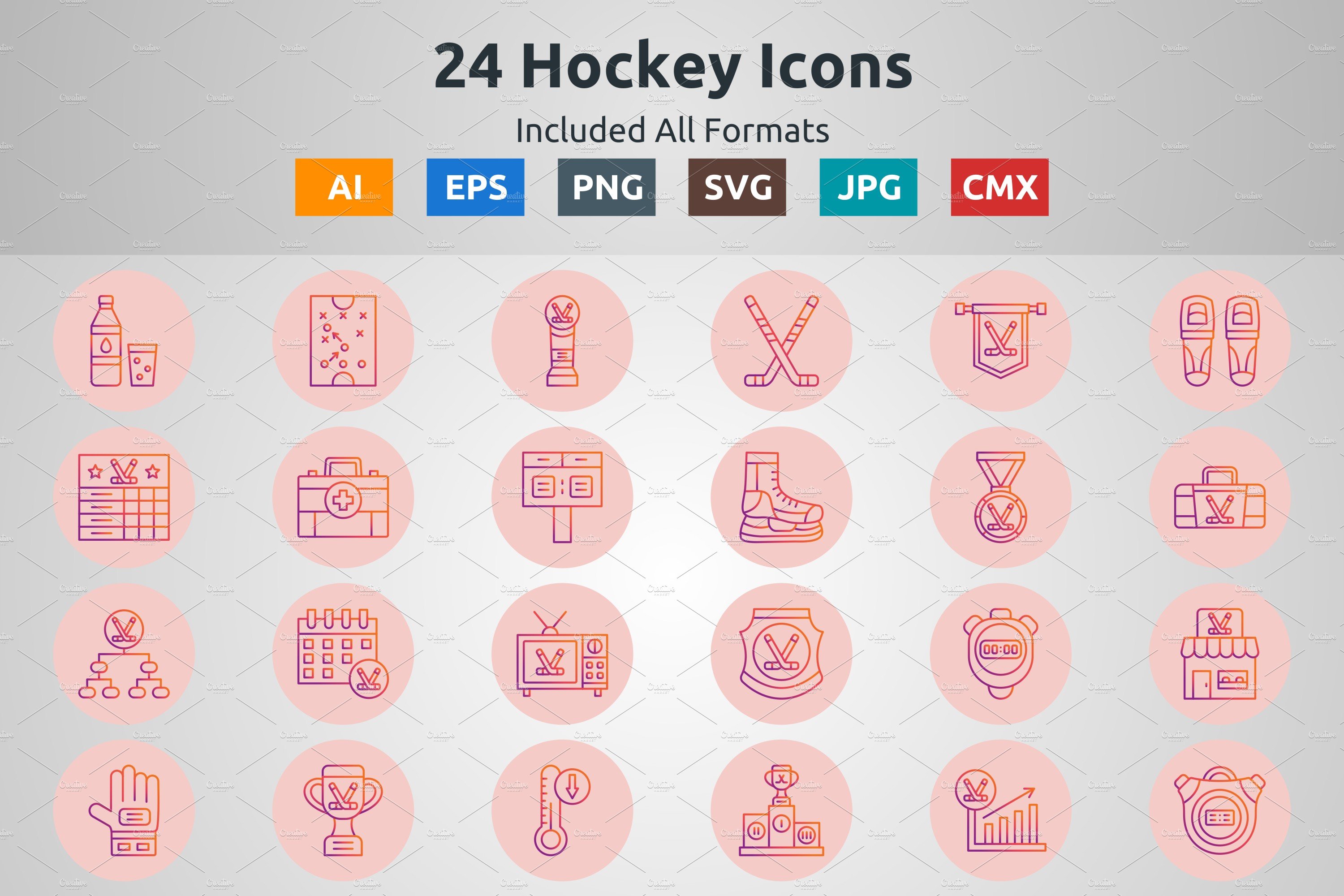 Line Gradient Circle Hockey Icons cover image.