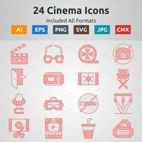 Red Filled Outline Cinema Icons cover image.