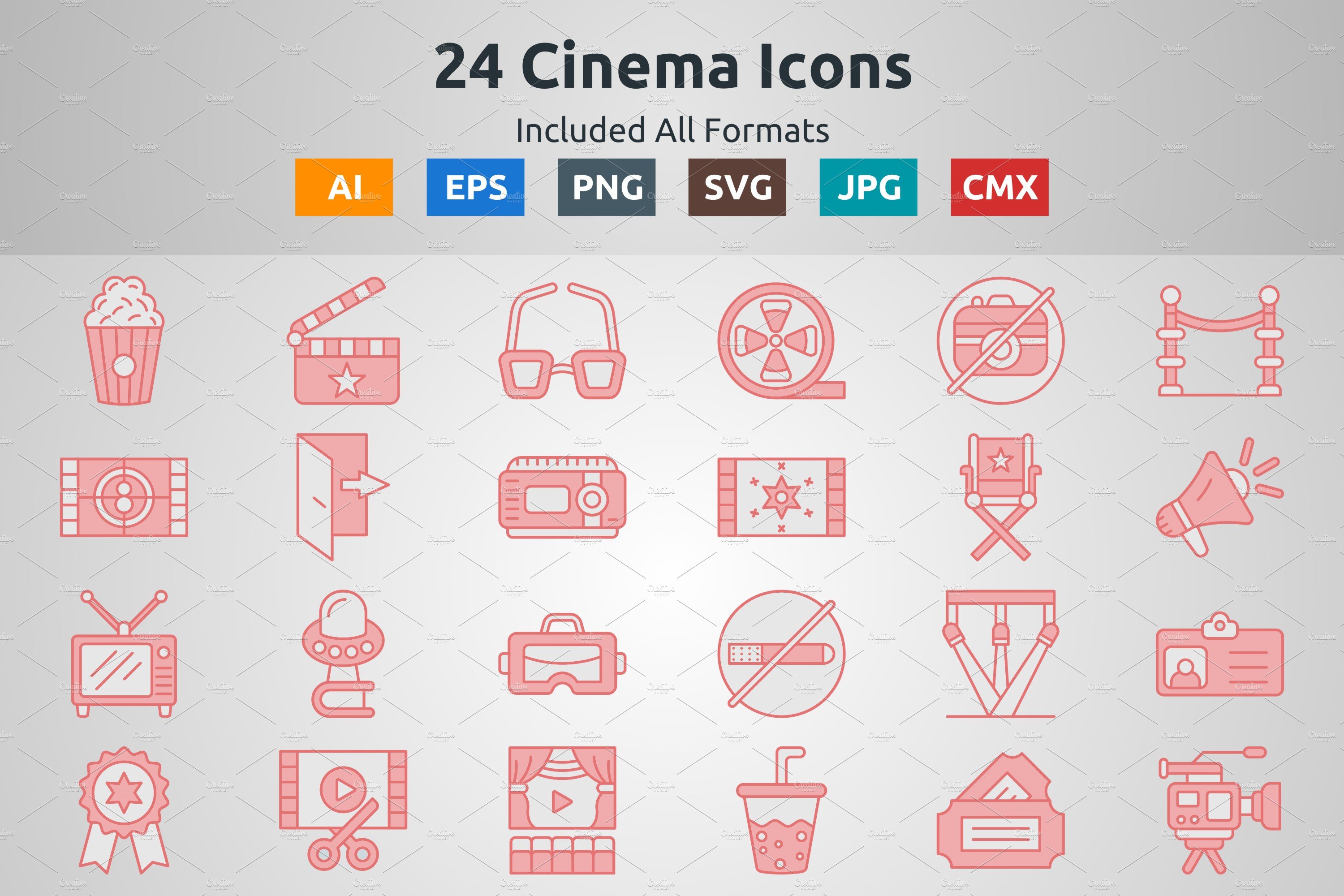 Red Filled Outline Cinema Icons cover image.