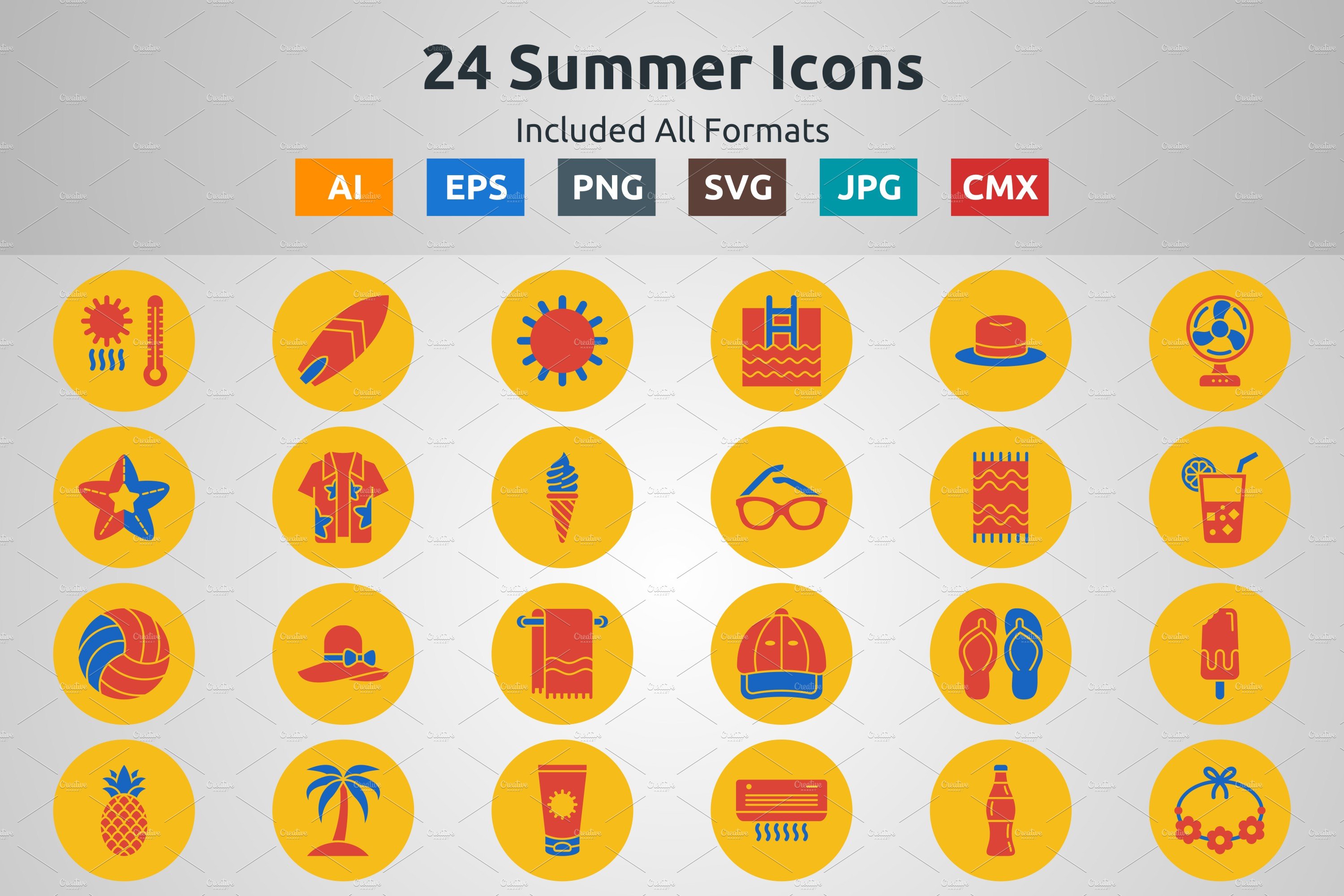 Glyph Two Color Circle Summer Icons cover image.