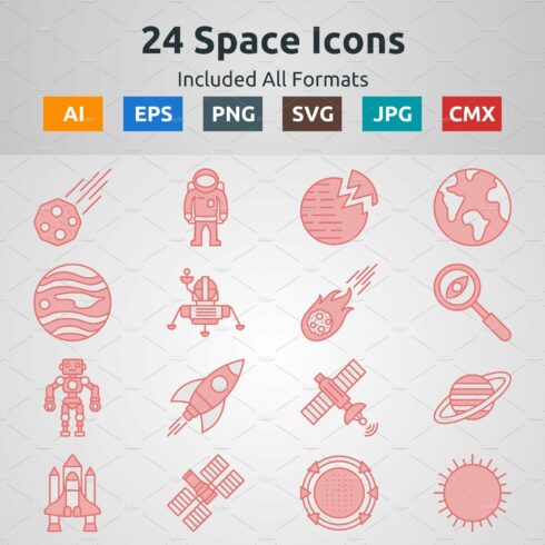 Red Filled Outline Space Icons cover image.