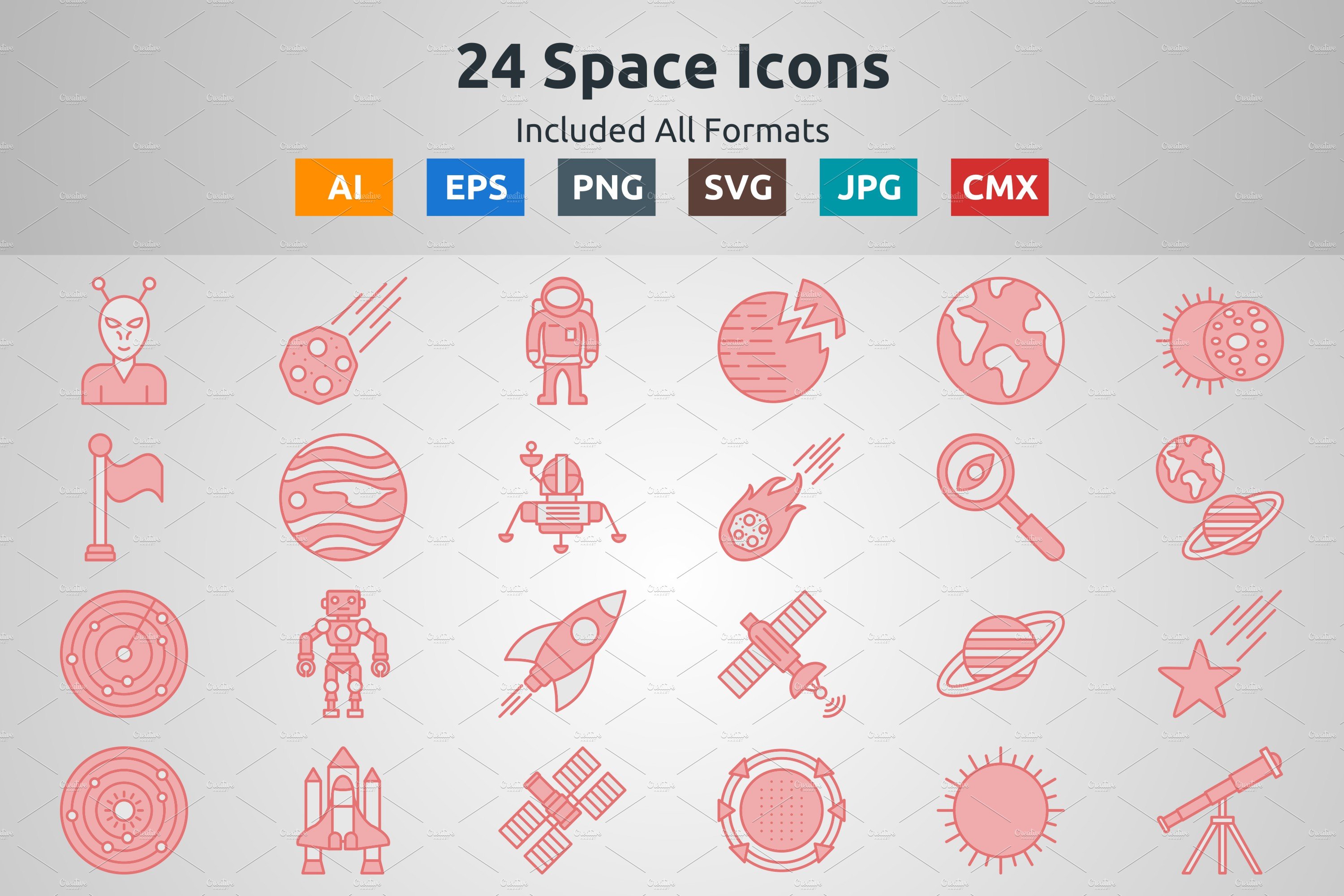 Red Filled Outline Space Icons cover image.