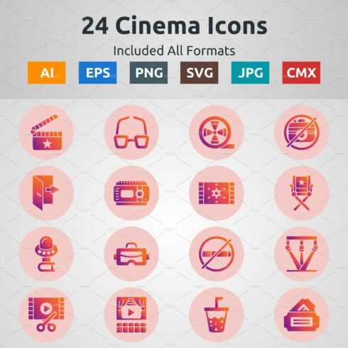 Glyph Gradient Circle Cinema Icons cover image.