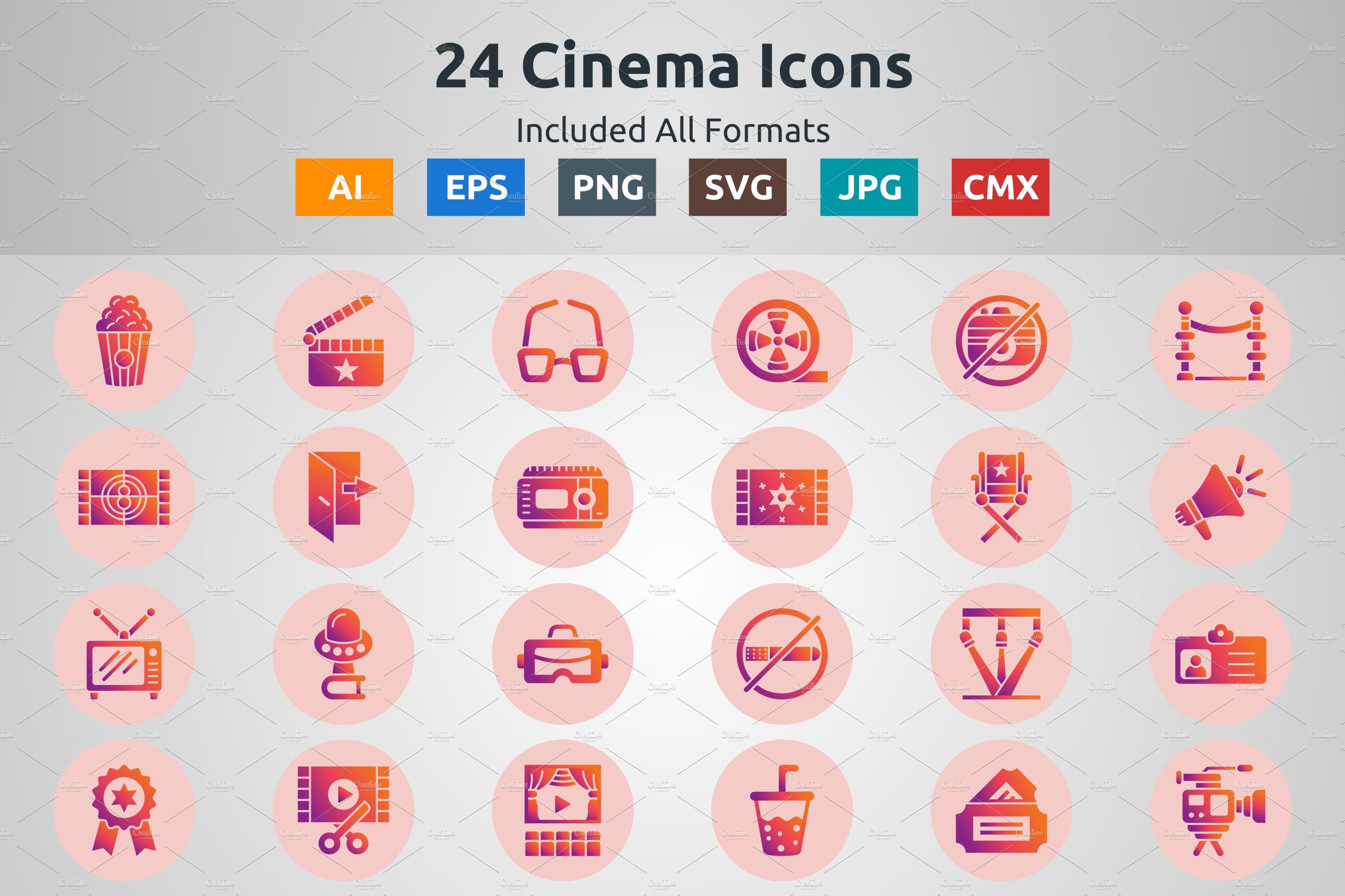 Glyph Gradient Circle Cinema Icons cover image.