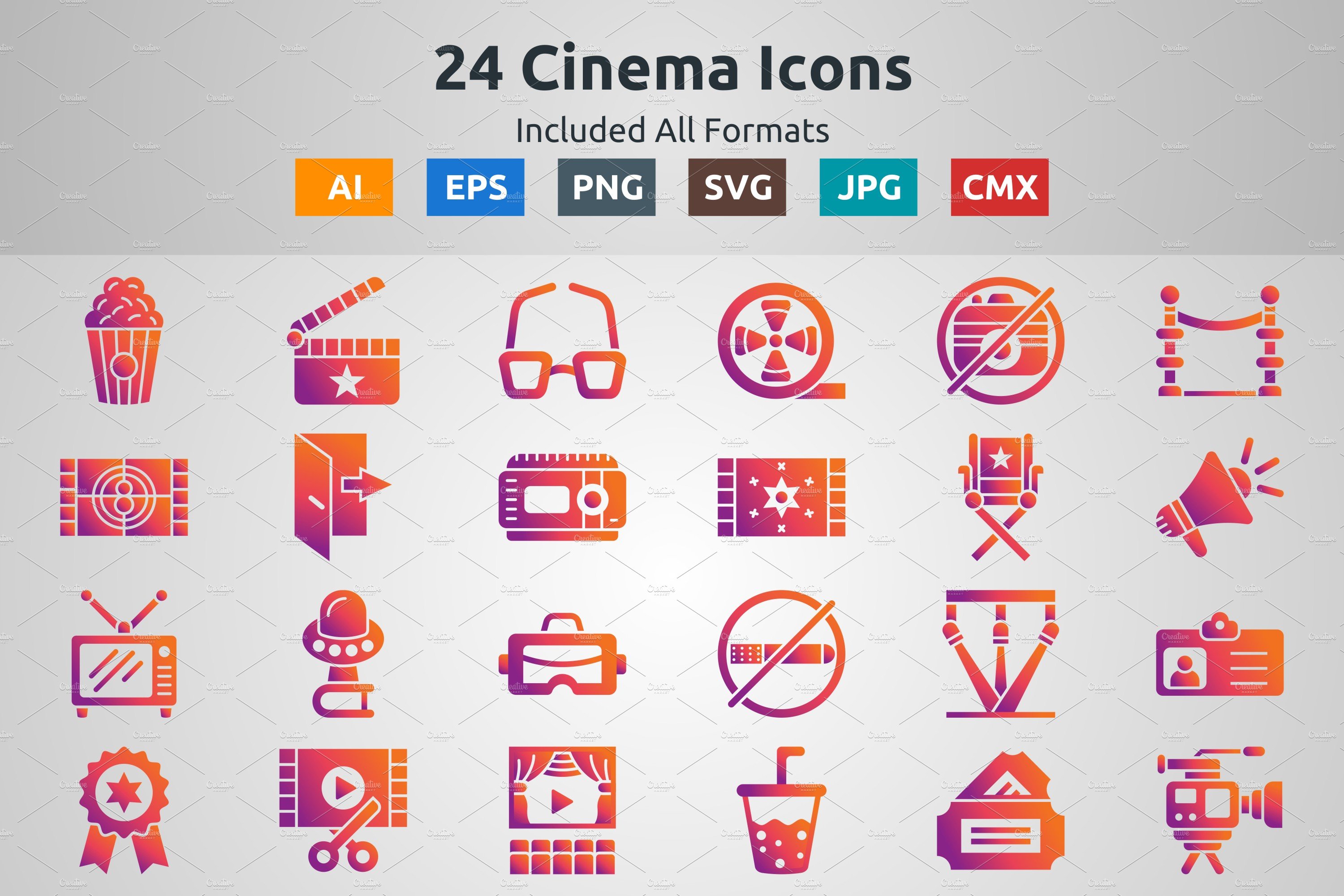 Glyph Gradient Icon of Cinema cover image.