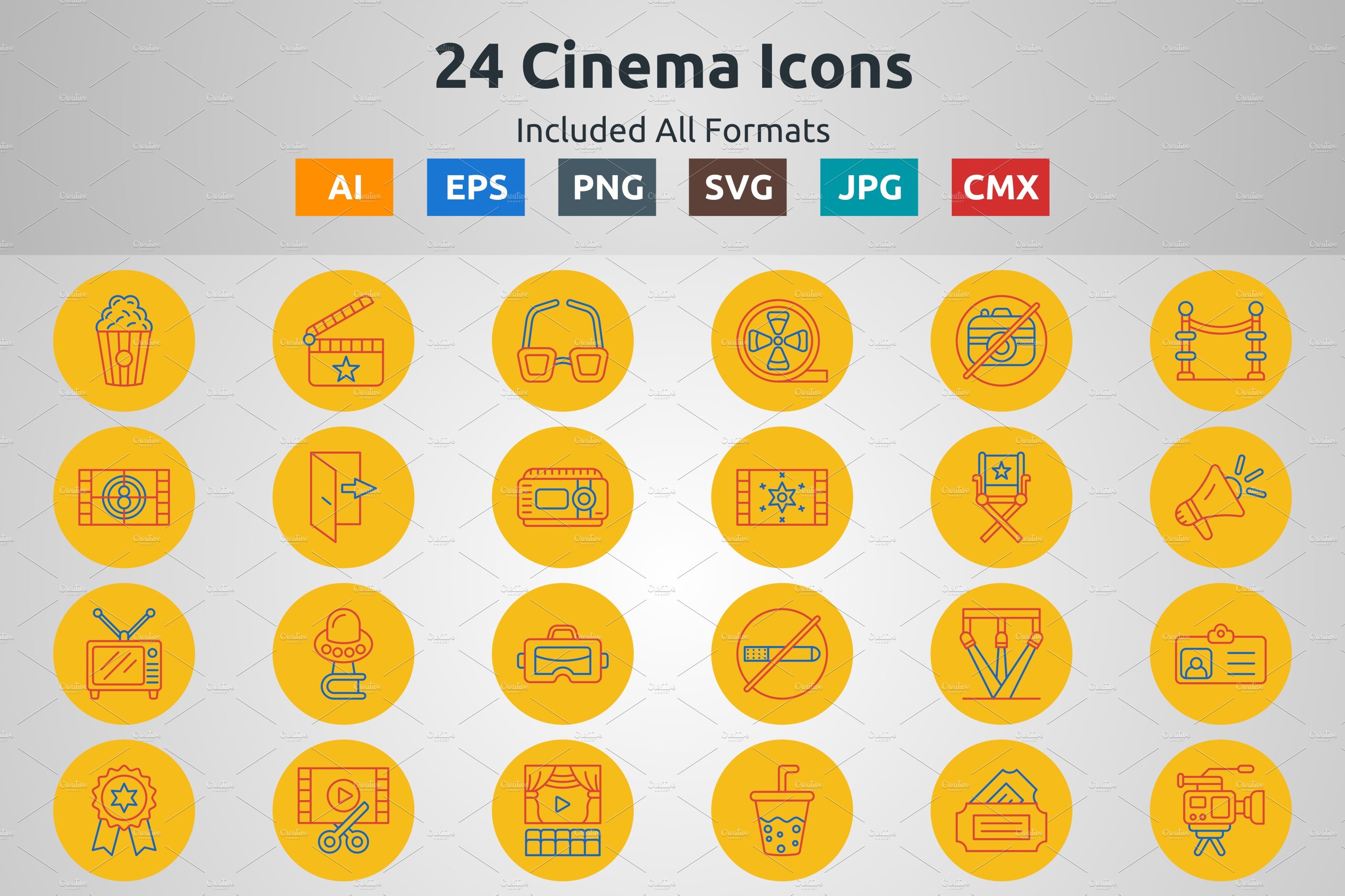 Line Two Color Circle Cinema Icons cover image.