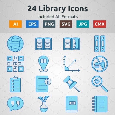 Blue Filled Outline Library Icons cover image.