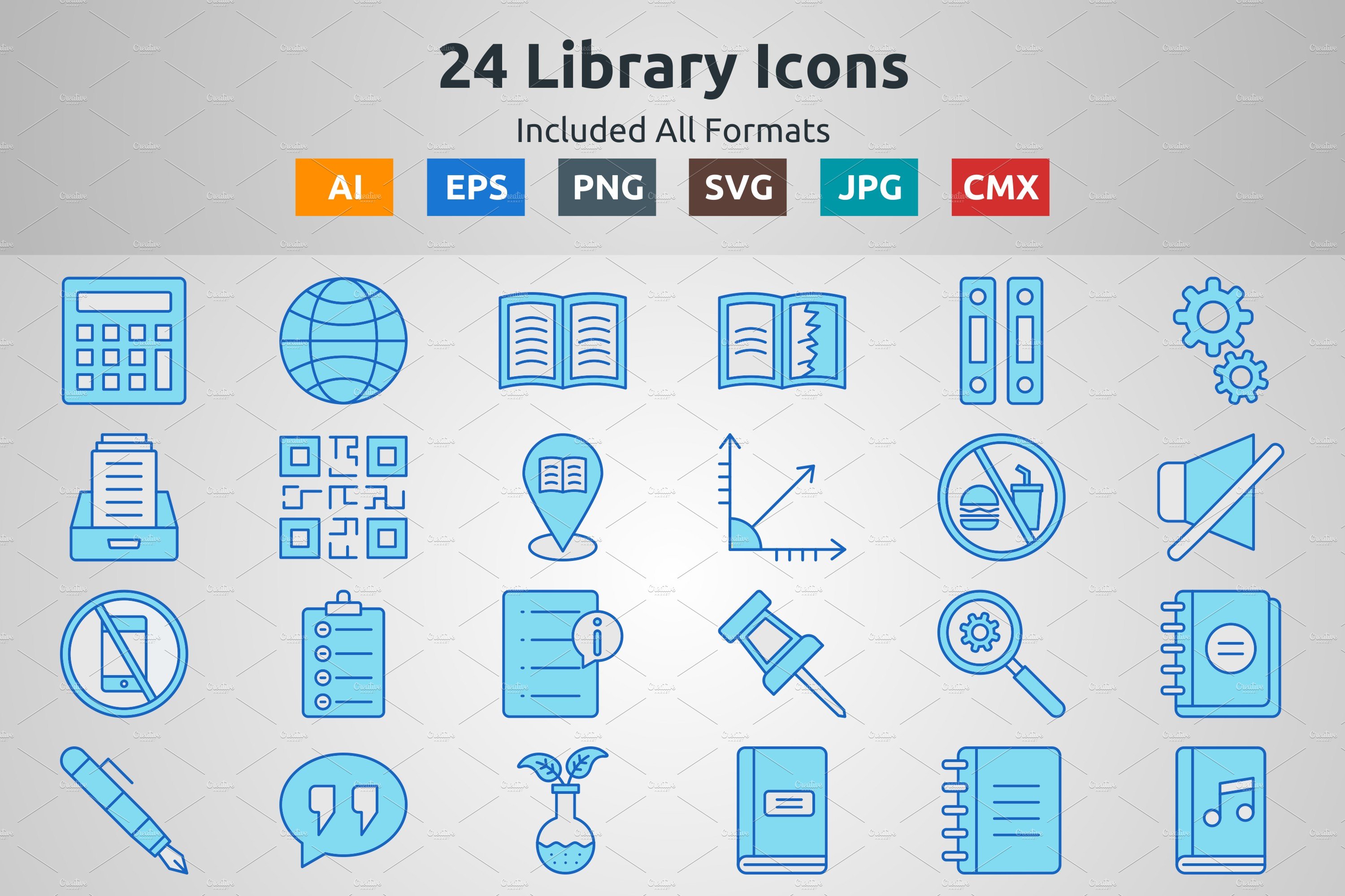 Blue Filled Outline Library Icons cover image.