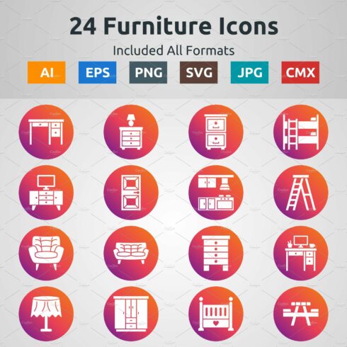 Glyph Circle Gradient Furniture Icon cover image.