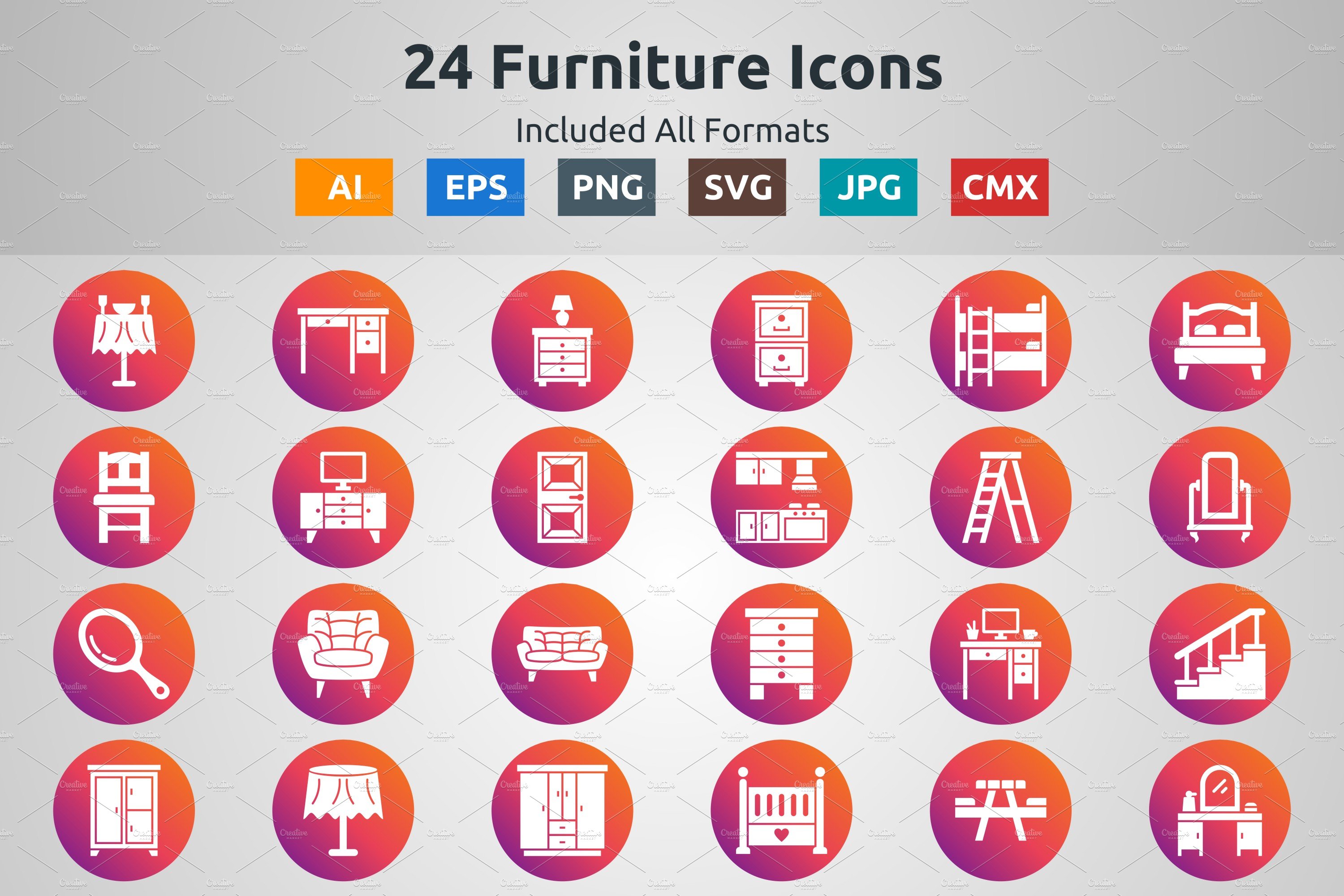 Glyph Circle Gradient Furniture Icon cover image.