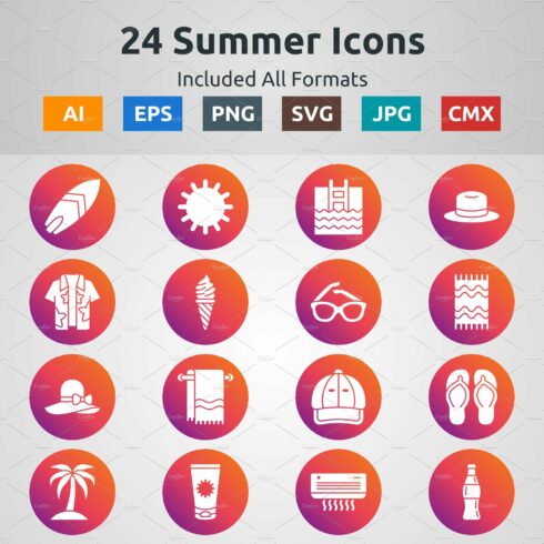 Glyph Circle Gradient Summer Icons cover image.