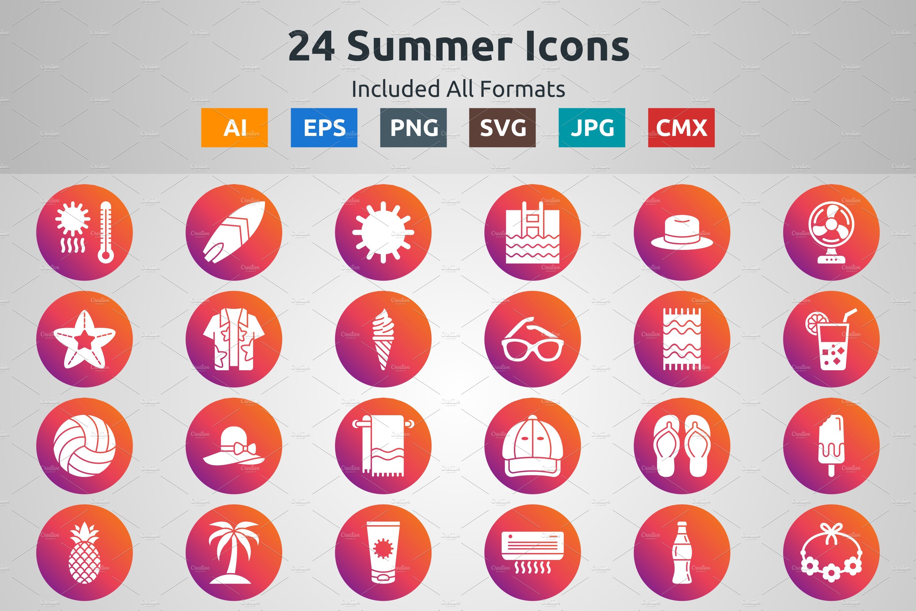 Glyph Circle Gradient Summer Icons cover image.