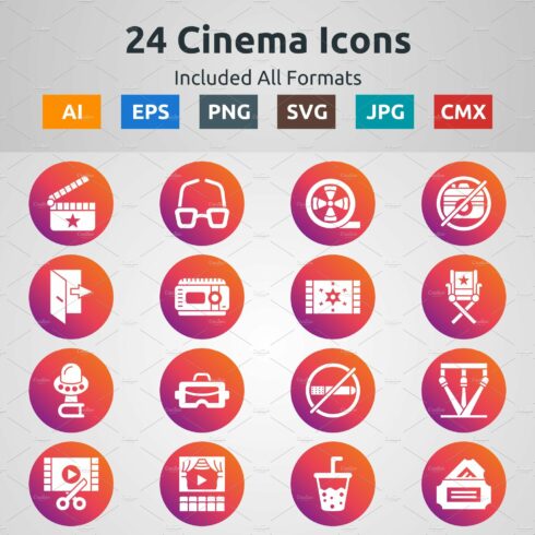 Glyph Circle Gradient Cinema Icons cover image.