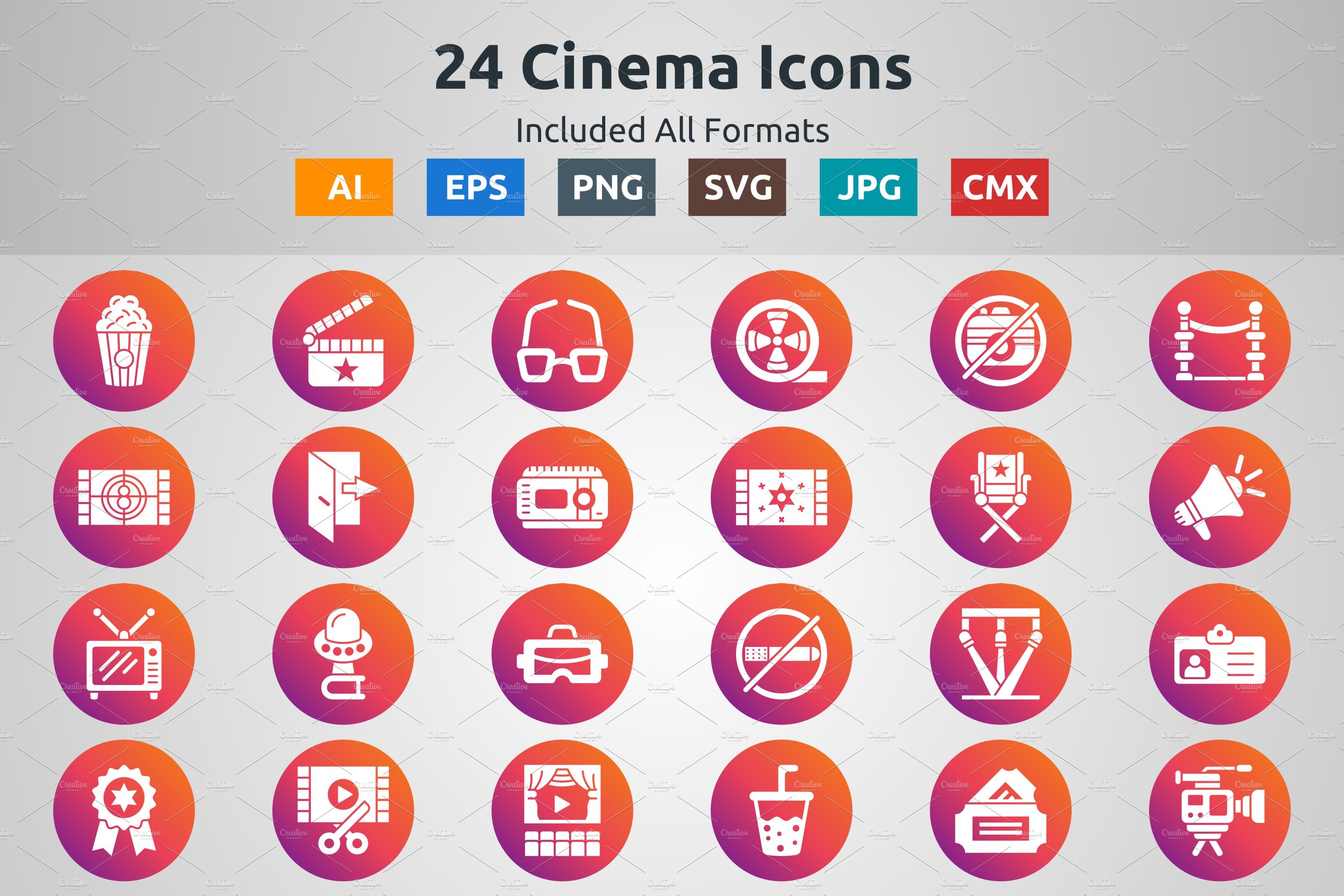 Glyph Circle Gradient Cinema Icons cover image.