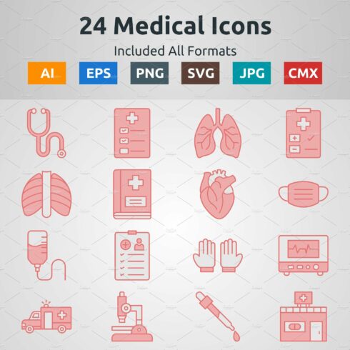 Red Filled Outline Medical Icons cover image.