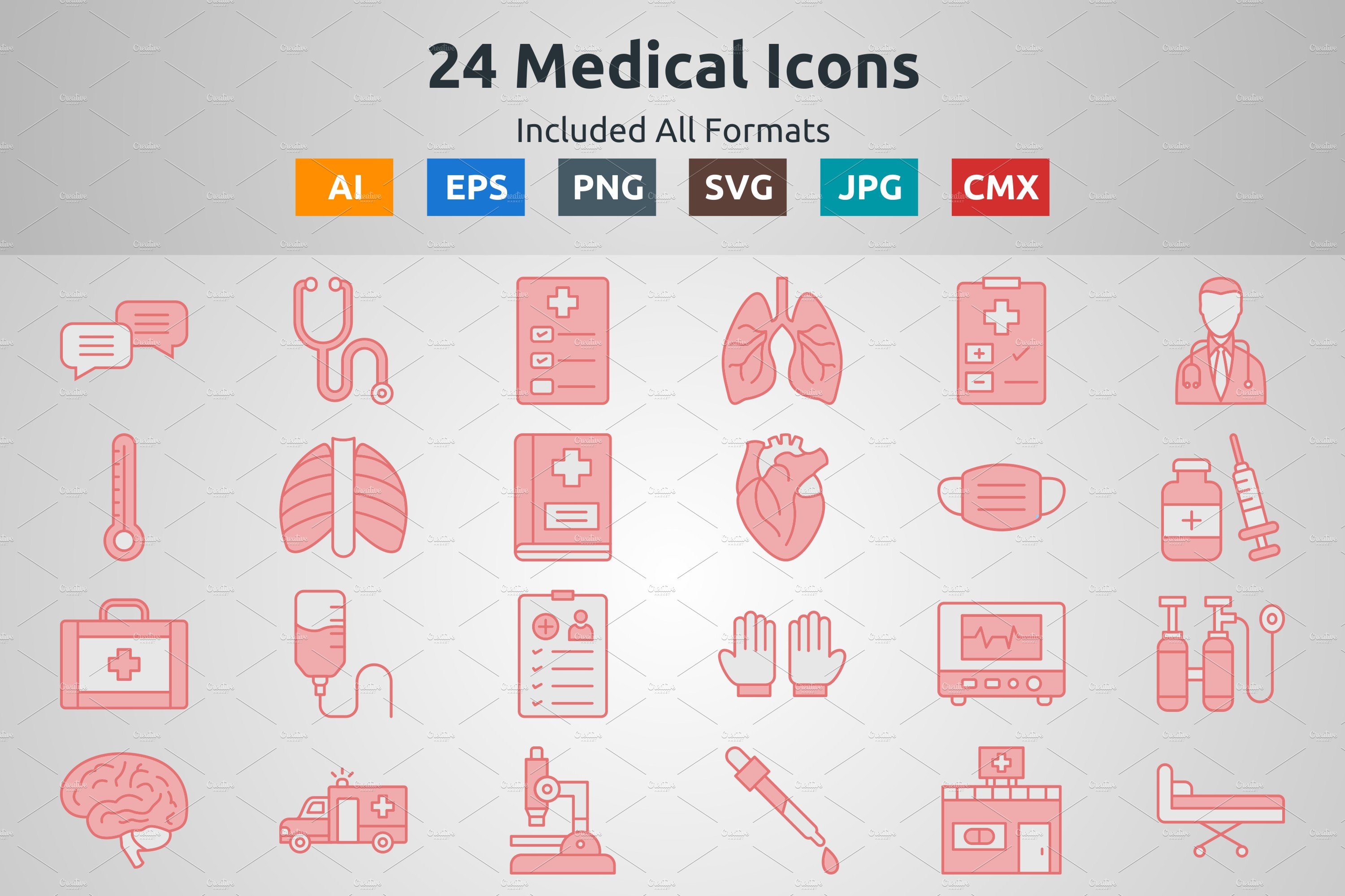 Red Filled Outline Medical Icons cover image.