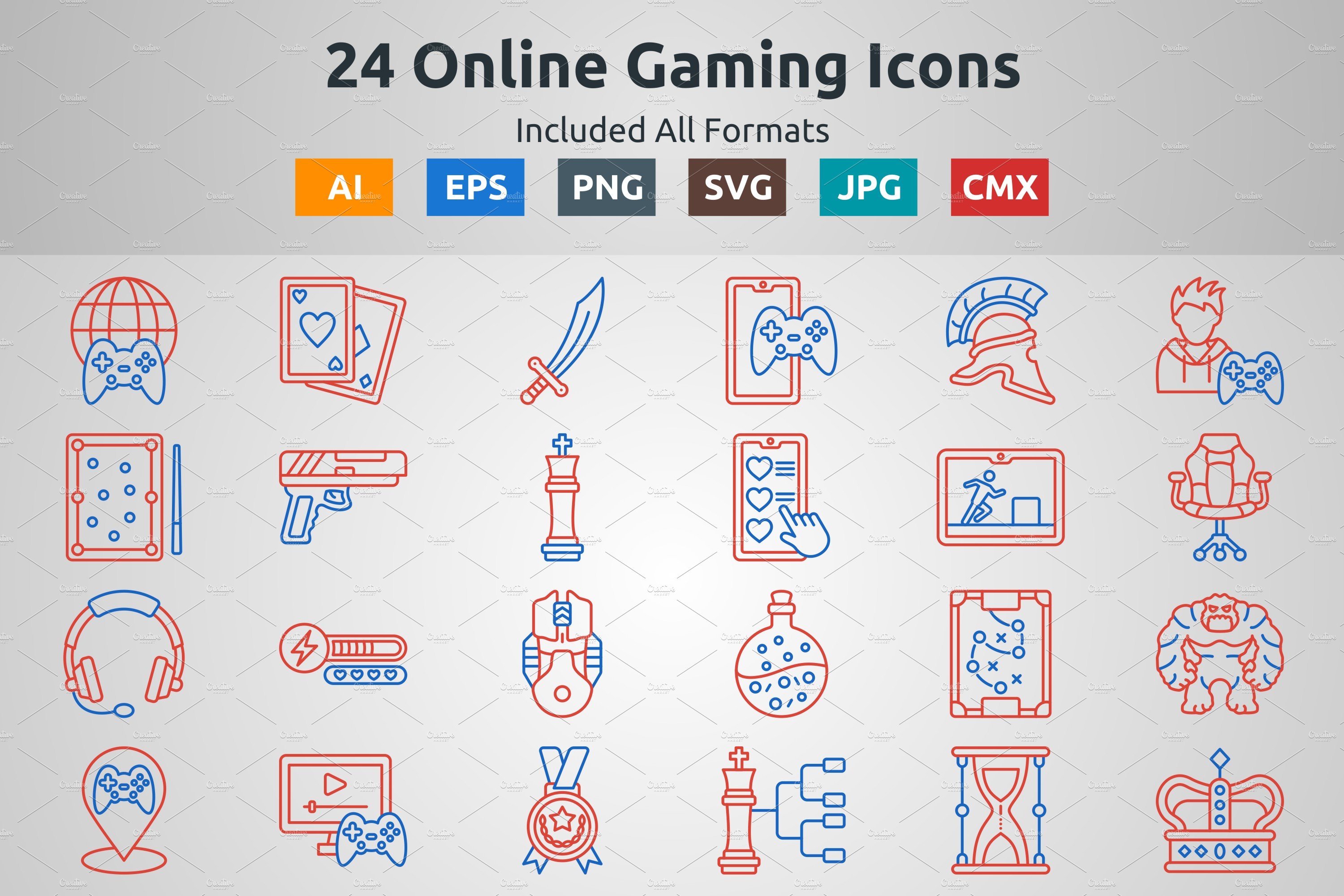 Line Two Color Online Gaming Icons cover image.