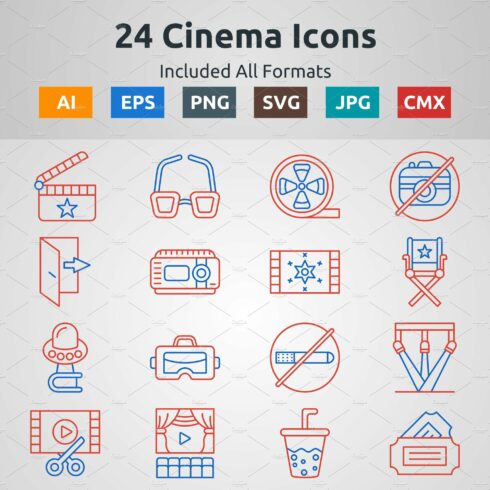 Line Two Color Cinema Icons cover image.