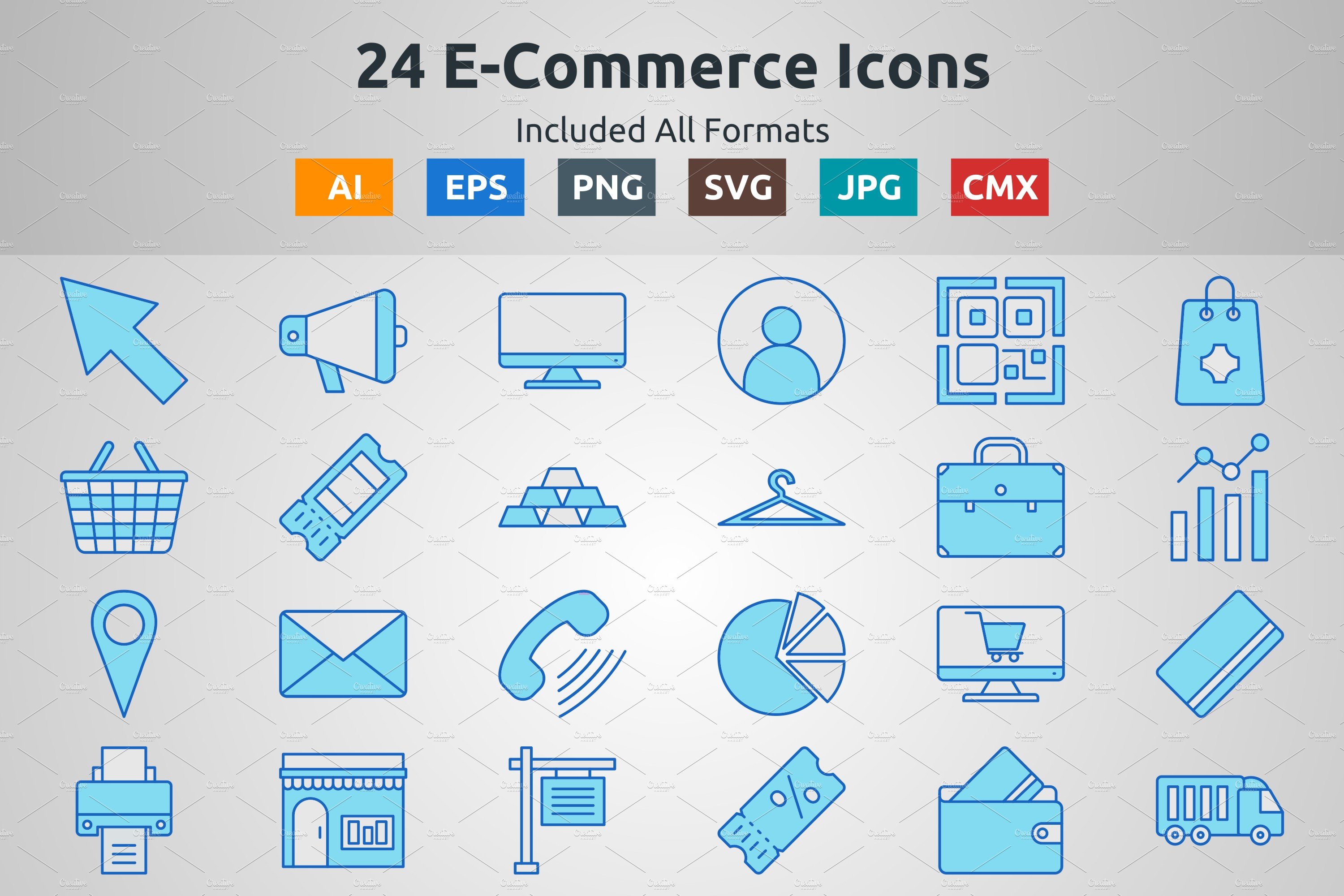 Blue Filled Outline E-Commerce Icons cover image.