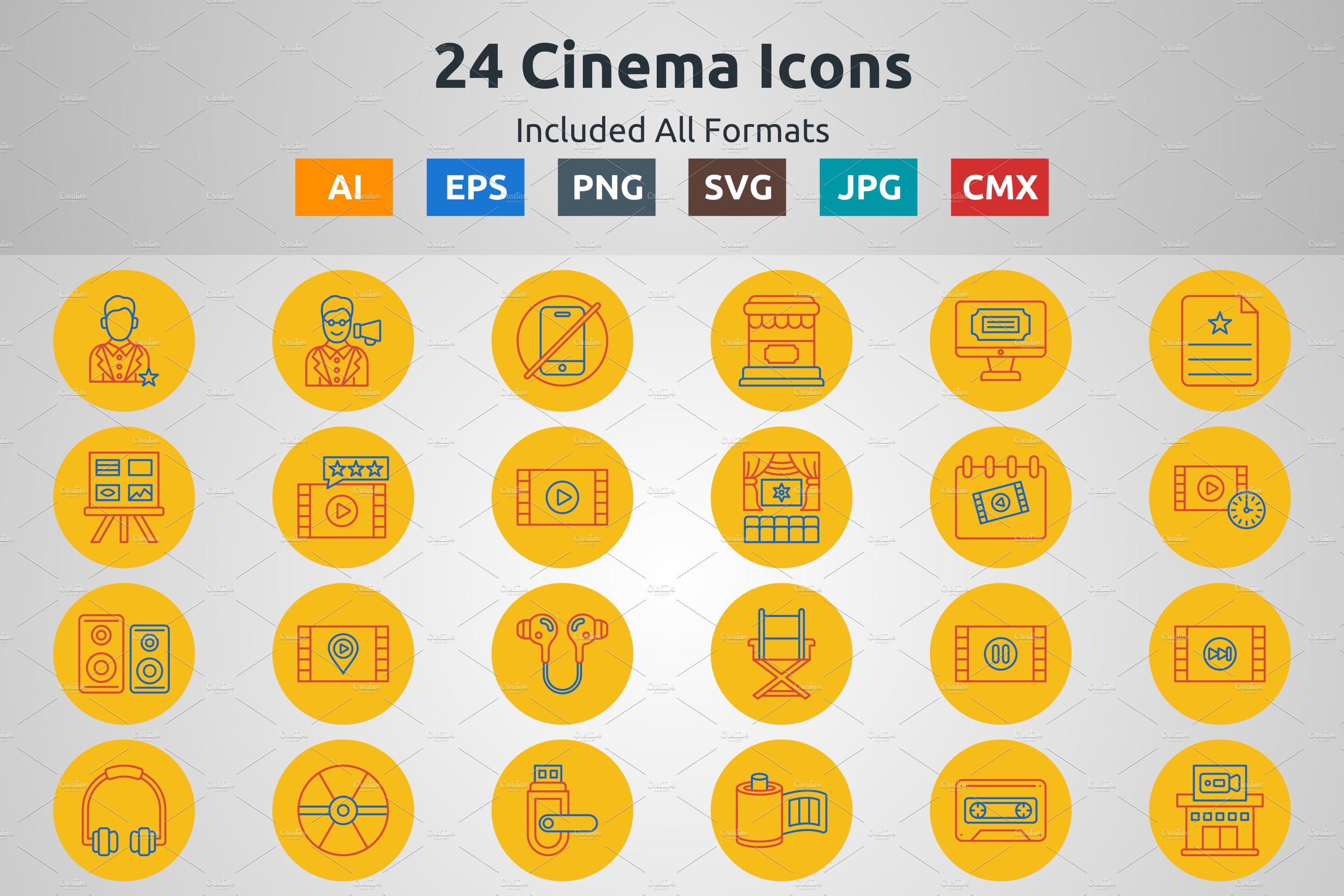 Line Two Color Circle Cinema Icons cover image.