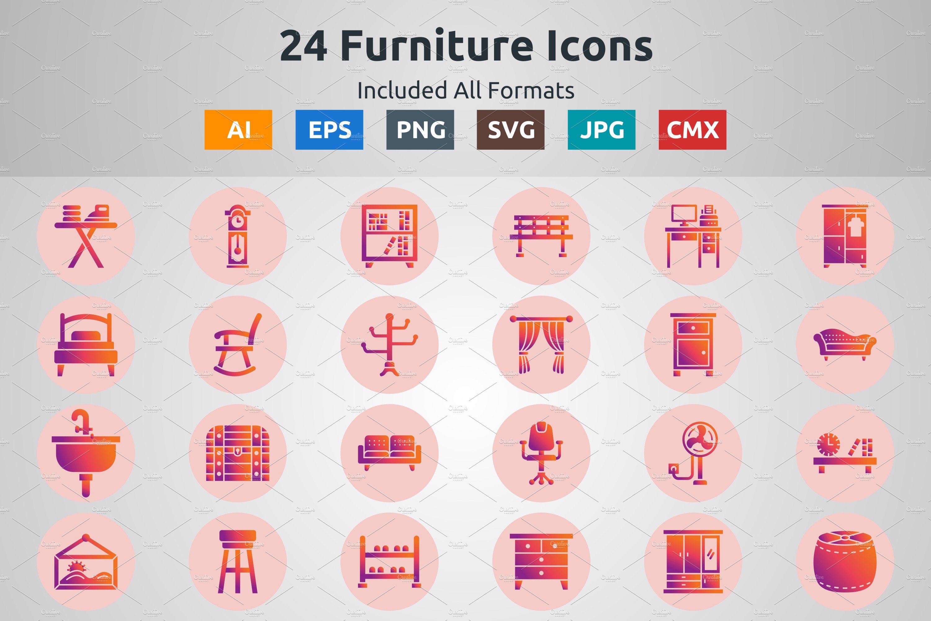Glyph Gradient Circle Furniture Icon cover image.