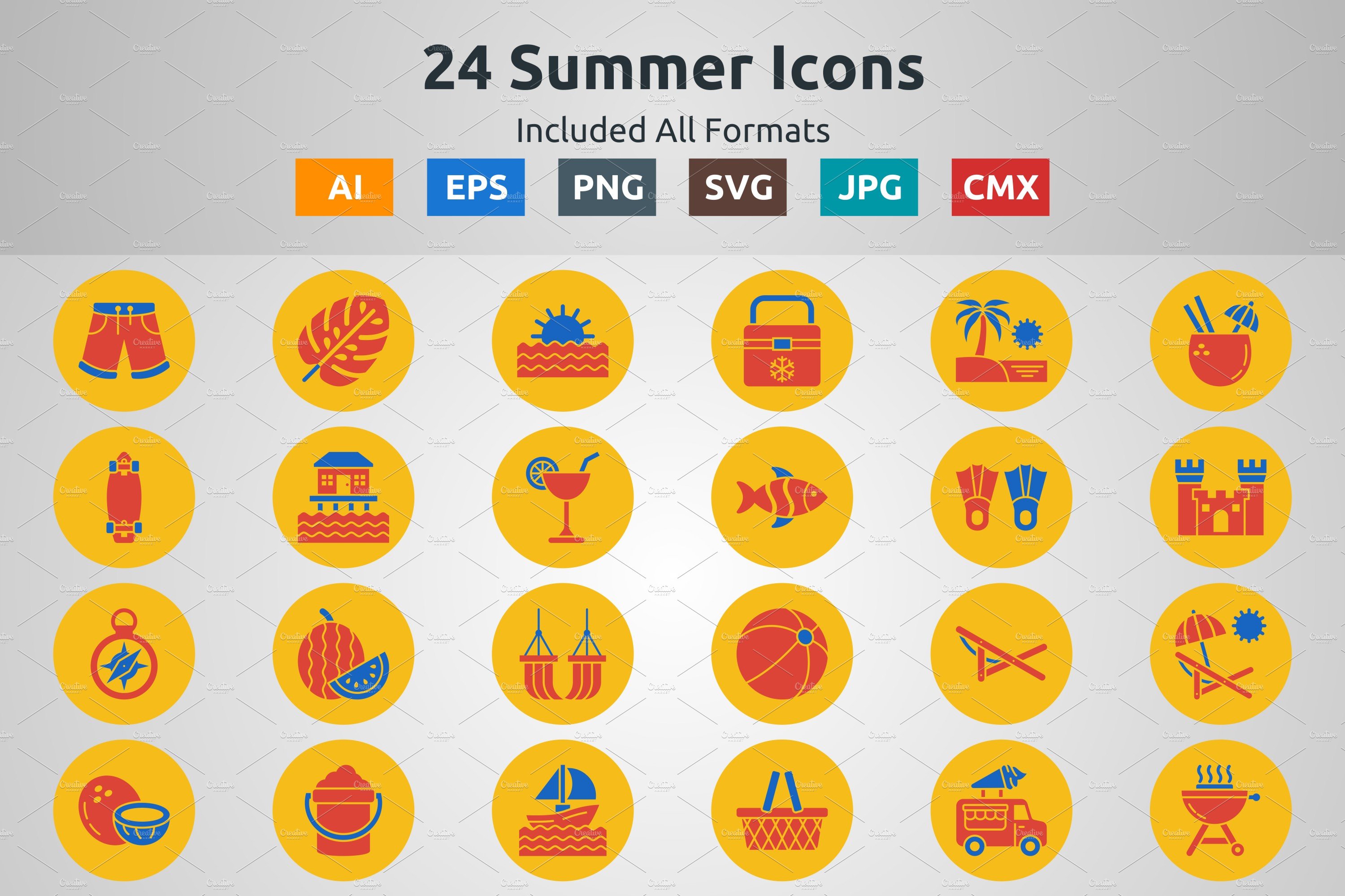 Glyph Two Color Circle Summer Icons cover image.