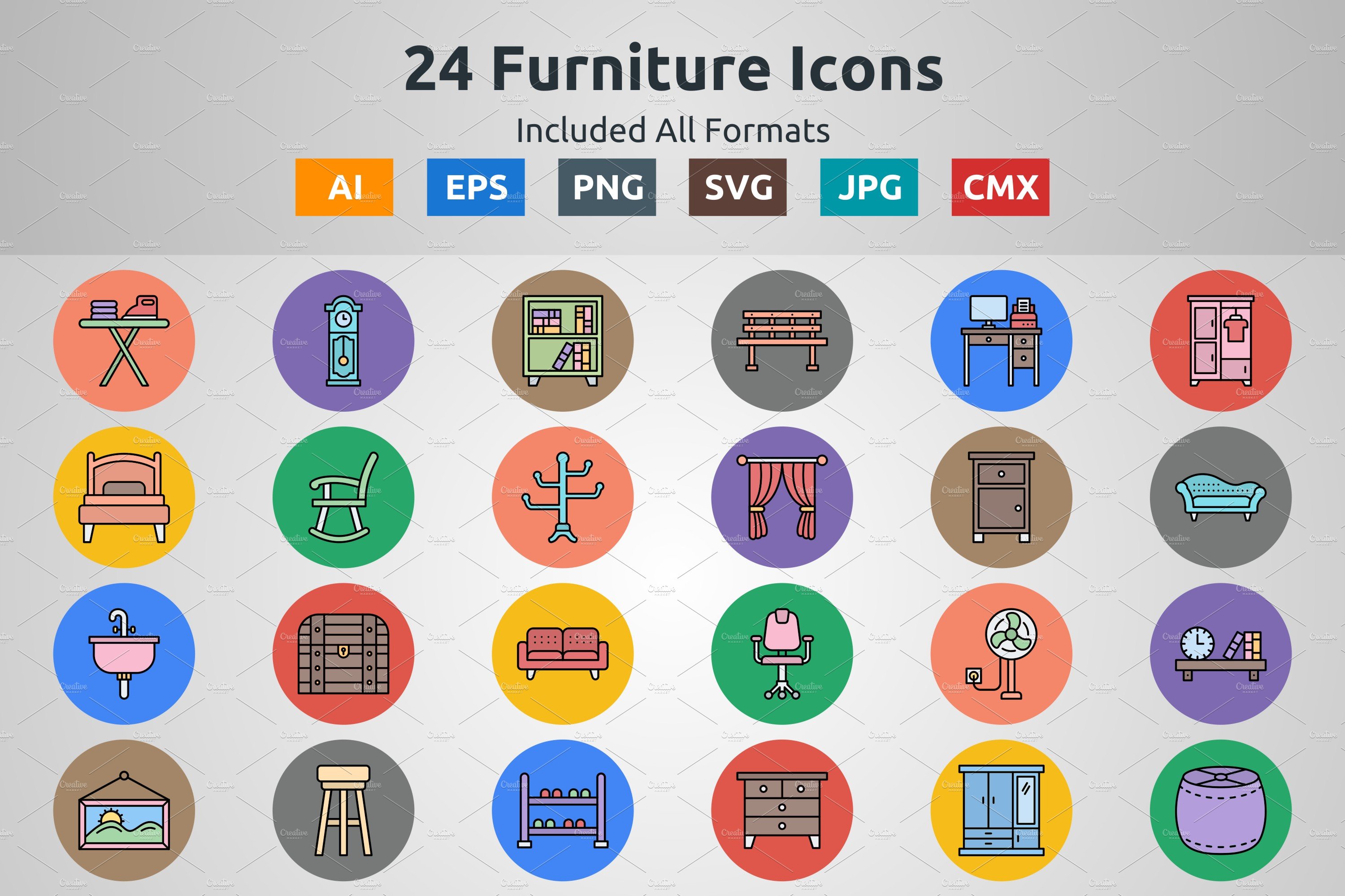 Line Filled Circle Icon of Furniture cover image.