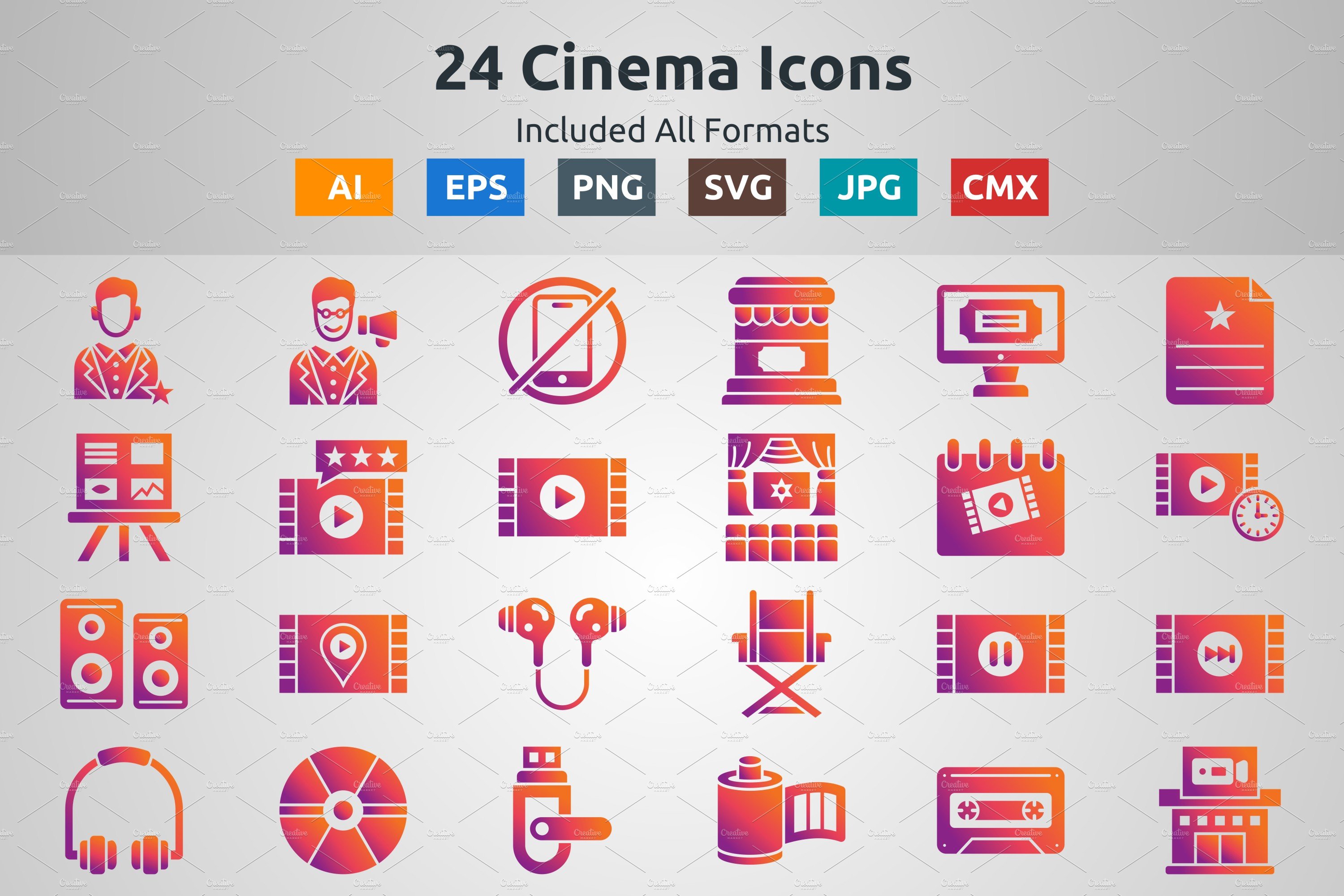 Glyph Gradient Icon of Cinema cover image.