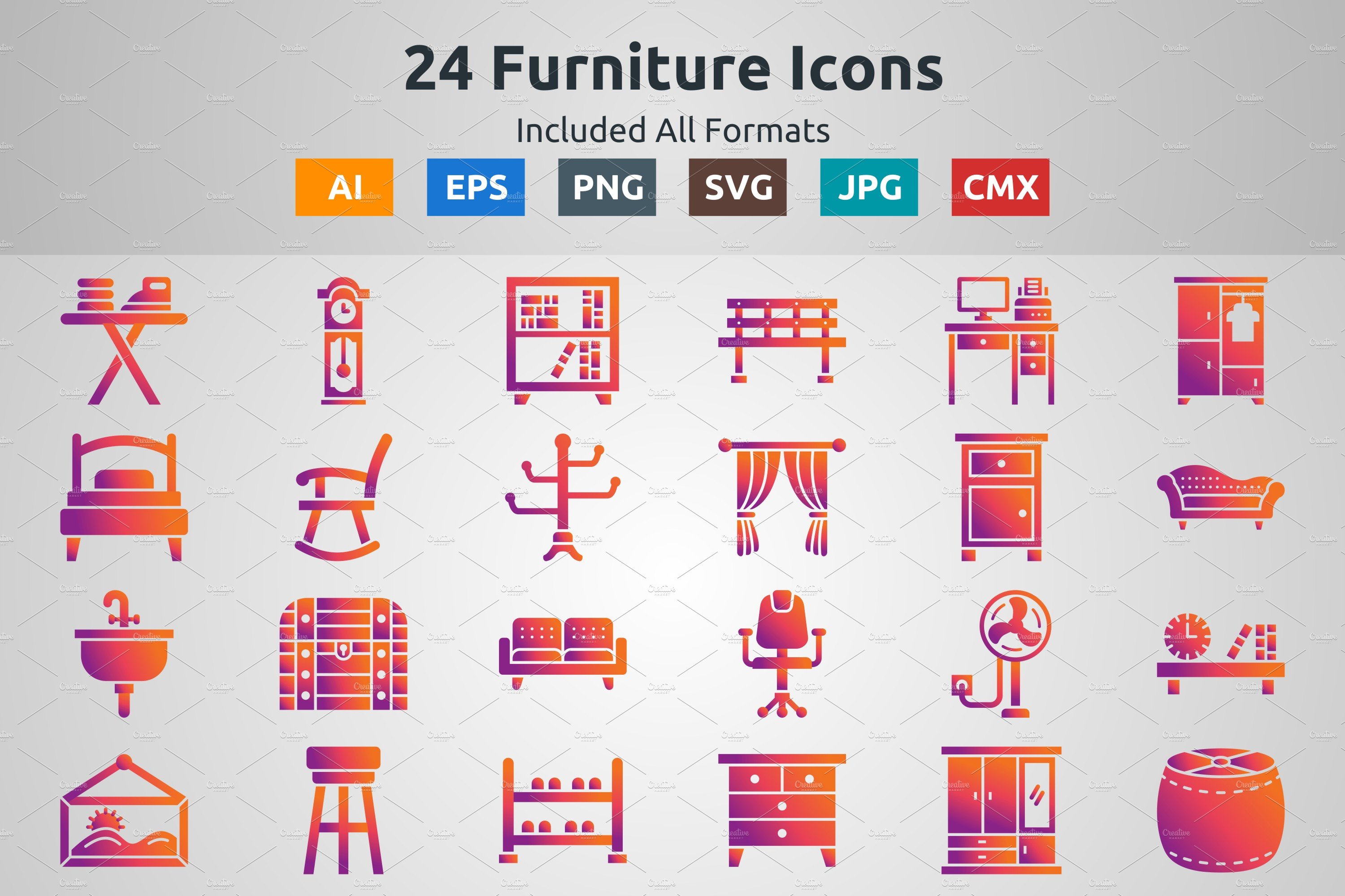 Glyph Gradient Icon of Furniture cover image.