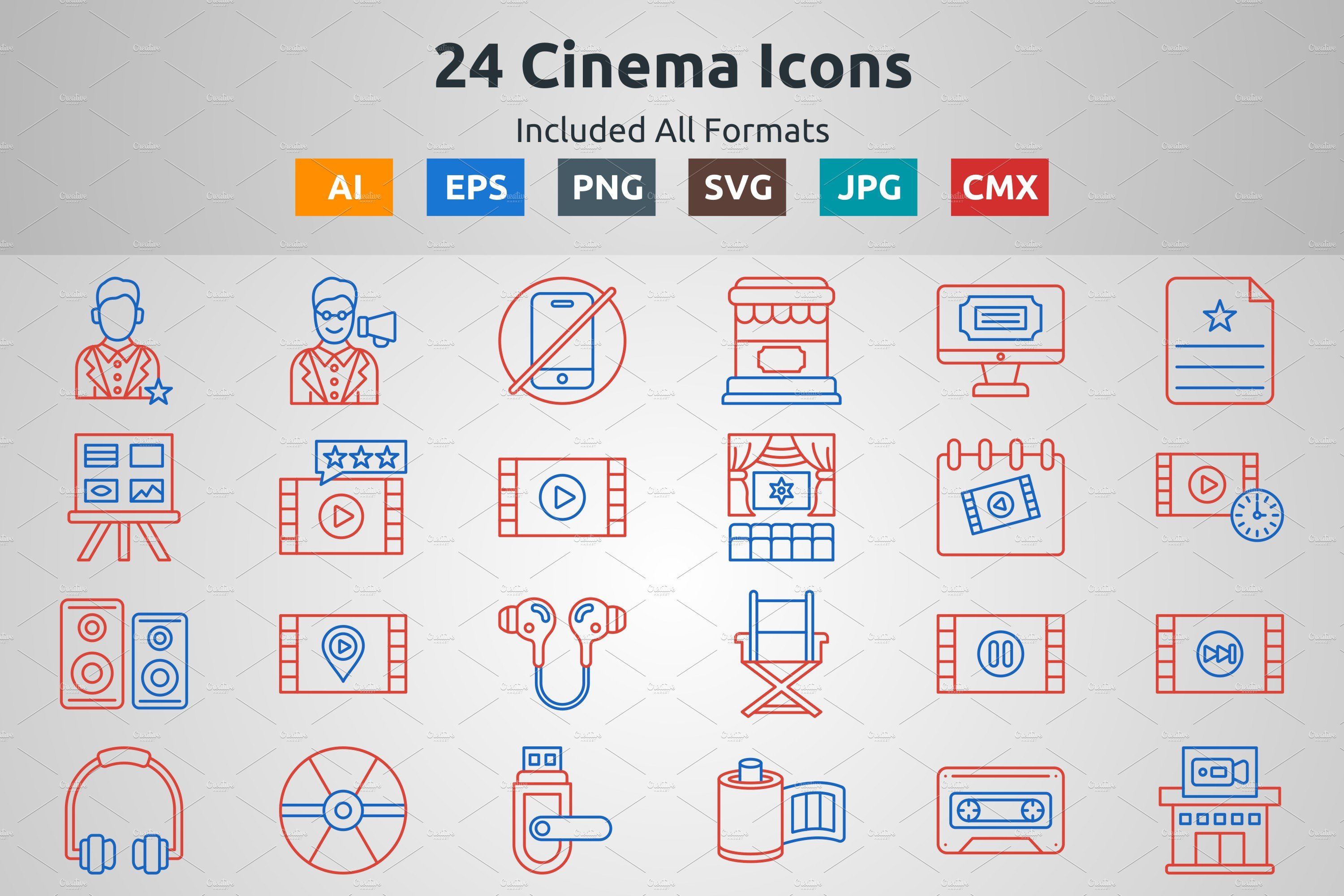 Line Two Color Cinema Icons cover image.