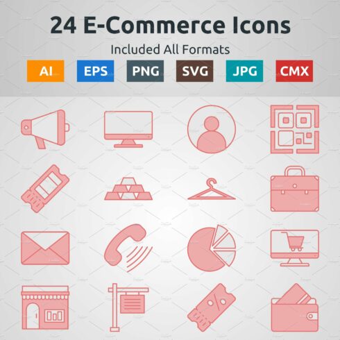Red Filled Outline E-Commerce Icons cover image.