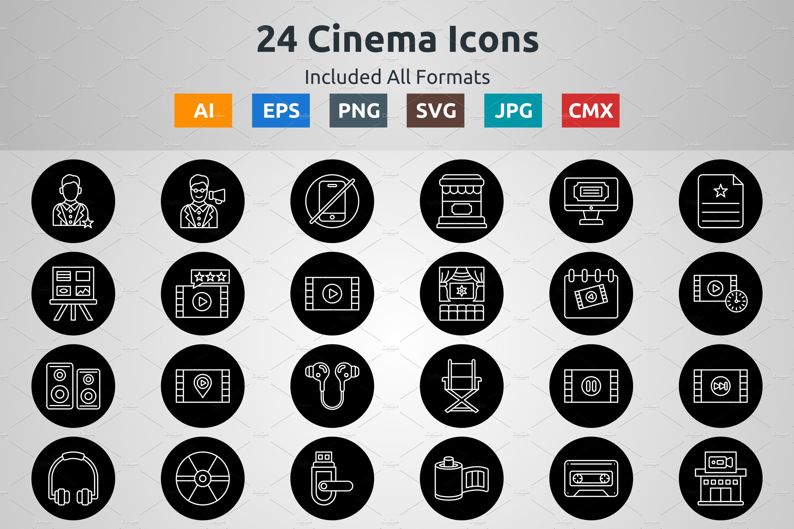 Line Circle Inverted Cinema Icons cover image.
